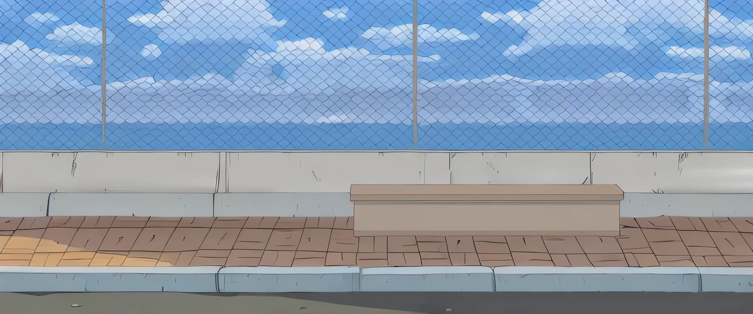 there is a bench in front of a fenced area, Background of the volleyball court, fundo de anime art, fundo de anime, backgroud by the sea, fundo de rua, random background scene, fundo da cena da porta, fundo de vista de rua da cidade, prison background, school background, paisagem urbana de fundo, detailed scenery - width 672, paisagem urbana estilo anime, jantar de anime, jantar de animery