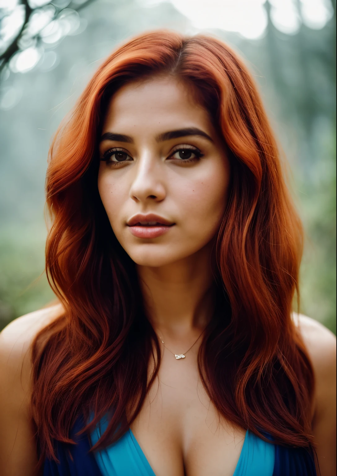 Cru, analog style, Um retrato impressionante de um jovem, Beautiful woman with striking features. Ela deveria ter muito tempo, flowing red hair, um olhar cativante, and a seductive expression. O fundo deve ser neutro e simples, permitindo que a mulher seja o ponto focal da imagem. Por favor, Pay close attention to details, como os destaques e sombras em seu rosto e cabelo, para criar uma imagem realista e realista. Experiment with different lighting techniques to enhance the mood and atmosphere of the portrait. The final product should be a masterpiece that captures the essence and beauty of the woman, ((pele altamente detalhada, detalhes da pele)), sharp focus, volumetric fog, 8K Ultra HD, dslr, alta qualidade, Film grain, Fujifilm XT3, corpo todo