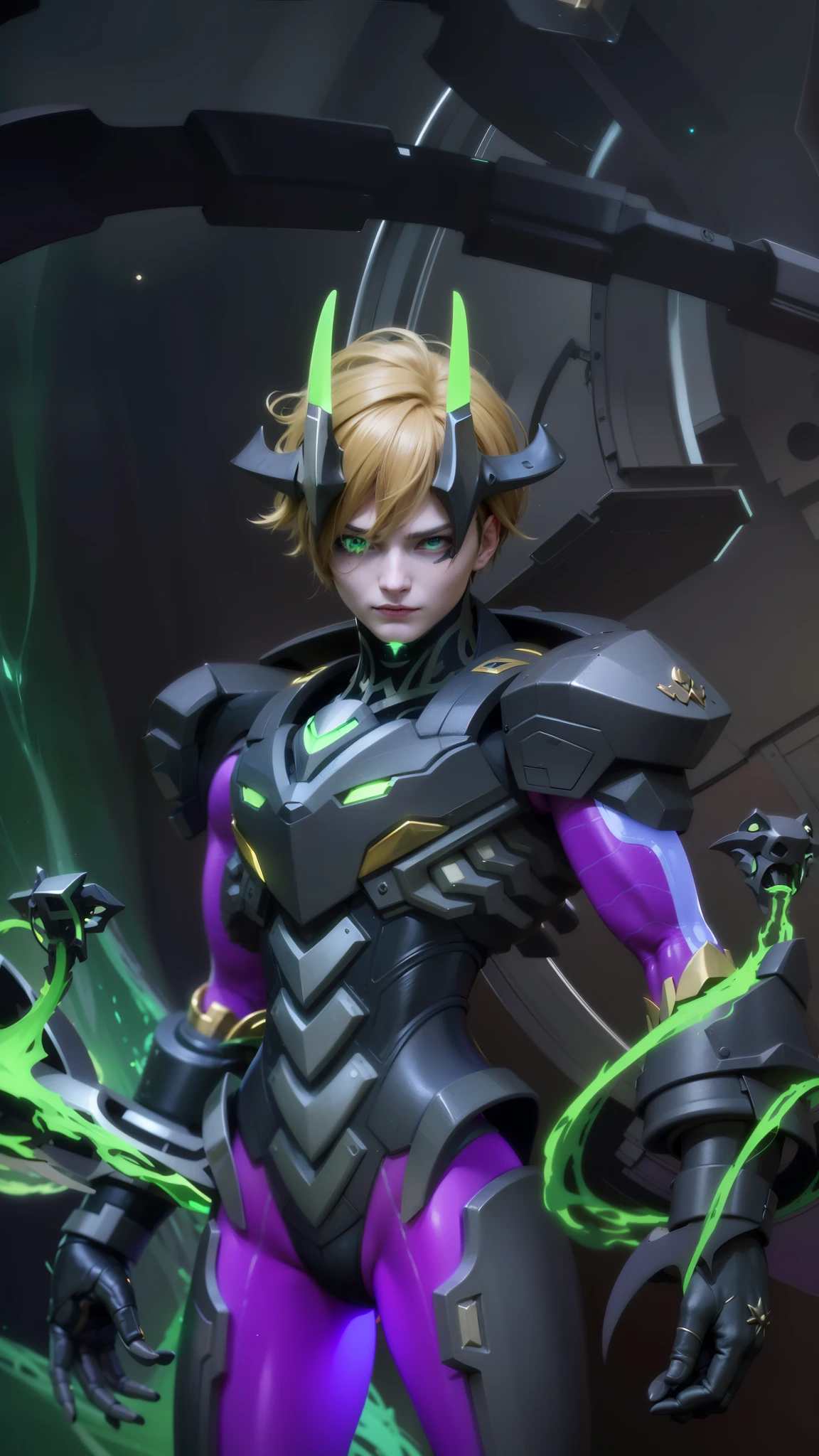 masculine male, masterpiece, ((perfect eyes)) best quality, (semirealism:1.9), beautiful lighting, (extremely detailed CG unity 4k fhd wallpaper), High Detail, Sharp focus, dramatic outdoors, 1 boy ,19 years old, brown short hair, blue eyes, smile, Masterpiece, ultra HD, detailed all picture, a close up of a devil, dyrroth from mobile legend, evil, extremely detailed artgerm, mobile legends character, inspired by Dyrroth, Six pack chest and abs, yellow jewel above the chest.