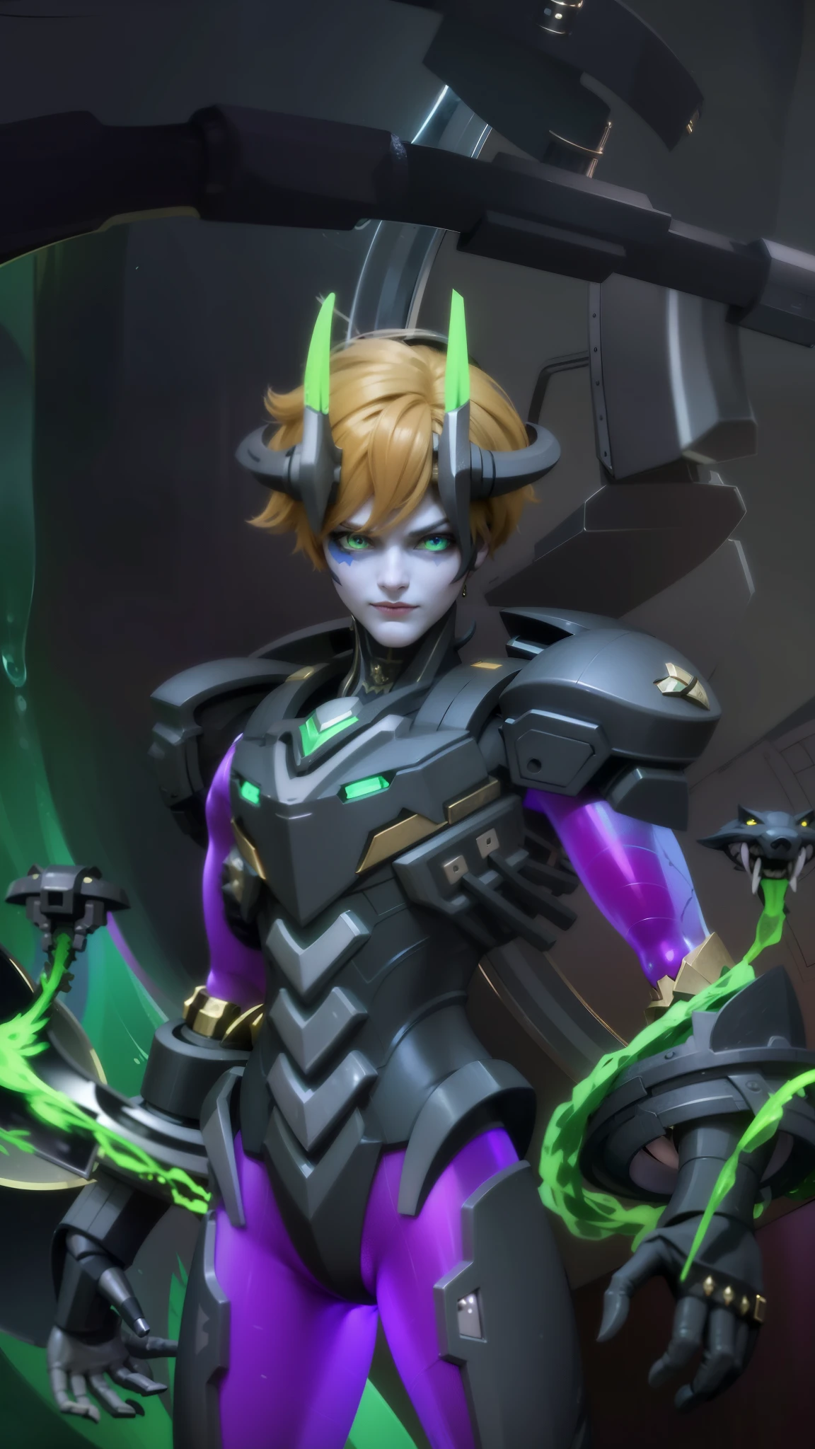 masculine male, masterpiece, ((perfect eyes)) best quality, (semirealism:1.9), beautiful lighting, (extremely detailed CG unity 4k fhd wallpaper), High Detail, Sharp focus, dramatic outdoors, 1 boy ,19 years old, brown short hair, blue eyes, smile, Masterpiece, ultra HD, detailed all picture, a close up of a devil, dyrroth from mobile legend, evil, extremely detailed artgerm, mobile legends character, inspired by Dyrroth, Six pack chest and abs, yellow jewel above the chest.