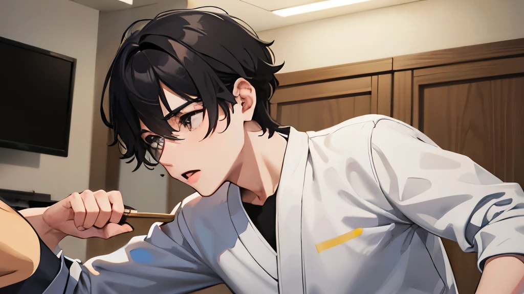 Judo、Hair is black、energetic high school student、16 year old boy、hair is very short