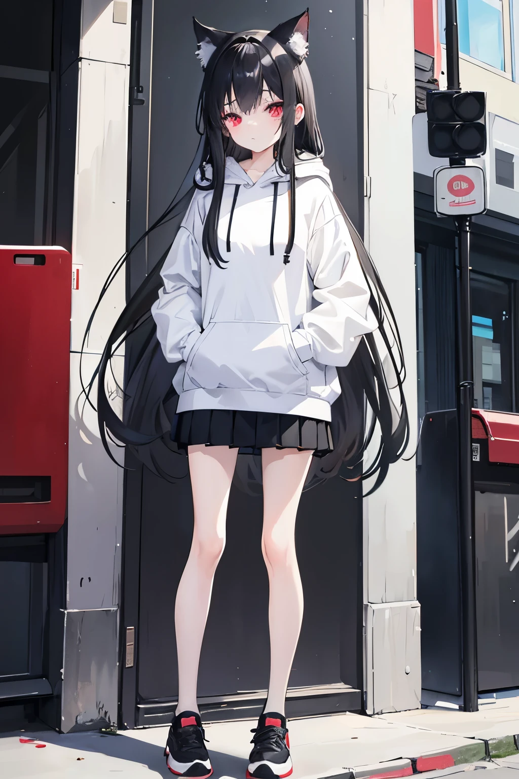 1 girl with long hair and short skirt,kamisato_ayaka,1 girl is taking to lavatory,looks away,are standing,embarressed,Be red in the face,Keep one's mouth shut,street corner(girl is peeing self:0.4),Pee,Leaking panties,white panties,Barefoot