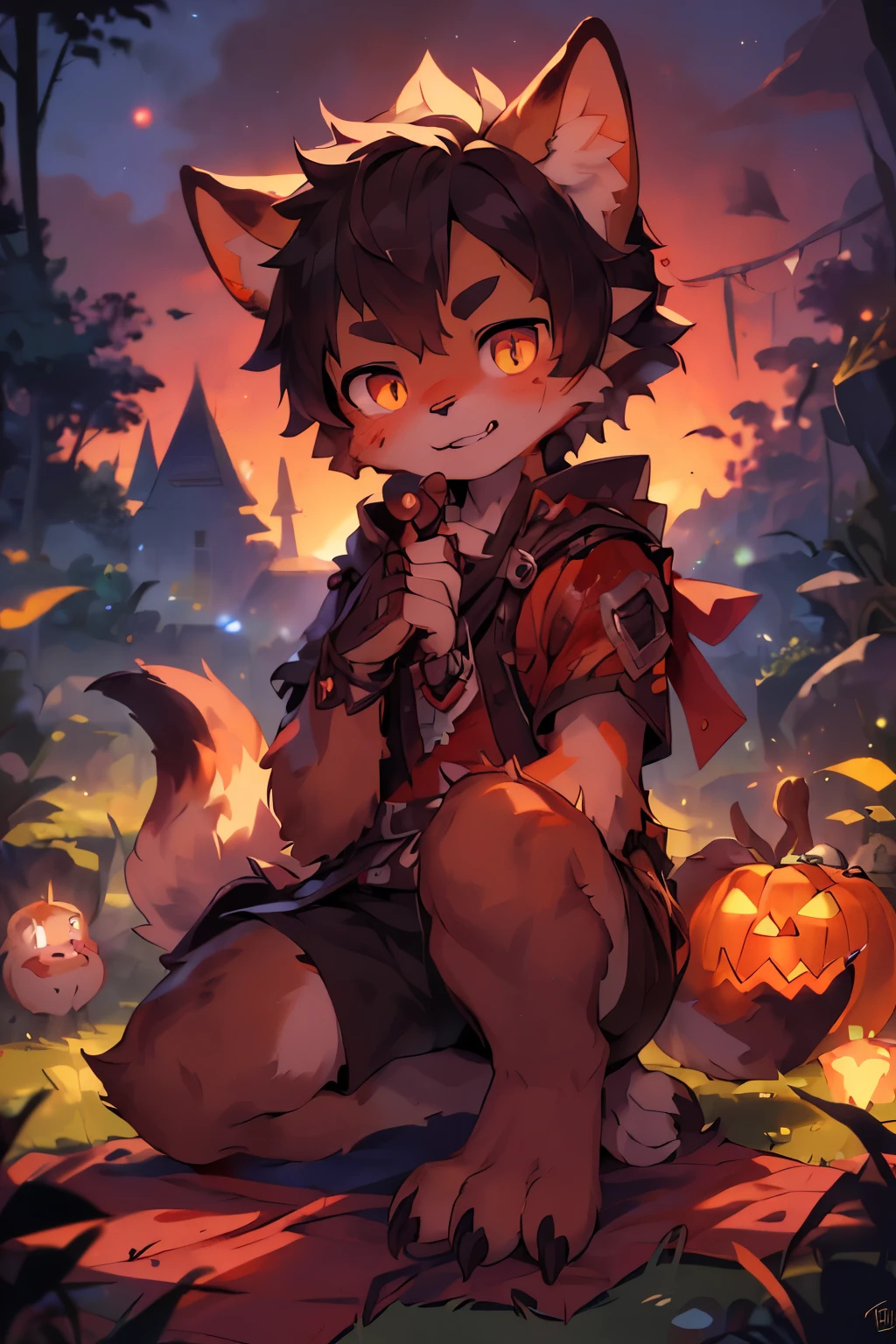 masterpiece, best quality, Bright Eyes,, (hairy, Coyotes, Vampire costumes, colorful fur, alone, Claws, Lick lip, There is blood on the face, halloween, Jack-o'-lantern, night, blood moon,masterpiece, best quality, Bright Eyes, , hairy, Coyotes, Vampire costumes, colorful fur, alone, Claws, Lick lip, There is blood on the face, halloween, Jack-o'-lantern, night, blood moon,(author:Puinki,artist:1.2),(author:Unreal Land,author:Kuroi Junmi,author:milkytiger1145,author:Morkey,author:Emolga 1,Pass through the egg sac:1.2),Male orc boy,Male orc boy,Slender limbs,slender legs,thin legs,Orc Shota,Slender legs,少年兽人的thin legsSlender limbs,Four-headed body proportions,Orc Shota,Young Beasta,Small shorts,Golden pupils,12k,Exquisite picture with rich details,The beauty of light and shadow,high resolution,大师masterpiece,The expression is simple,Look at the camera with dependent eyes,neko boy,Cat features more,There is a beautifully made sword with a gear structure on the ground.,Celluloid painting method,More hairy,clear line drawing,furry,猫爪子Cat features more,There is a beautifully made sword with a gear structure on the ground.,Celluloid painting method,More hairy,Straighten your legs,Thick hair,Hair structure is clear,Clear line drawings,Legs straight,Naked to the waist,Only shorts were worn,Clear line drawings,clean lines,nude,Teenage figure,around 15 years old,Slender limbs,slender legs,Popular topics on artstation pixiv, Gurwitz-style artwork, very handsome, Gurwitz, guweiz on artstation pixiv, Young male beast too human cat,red scales,Full body image