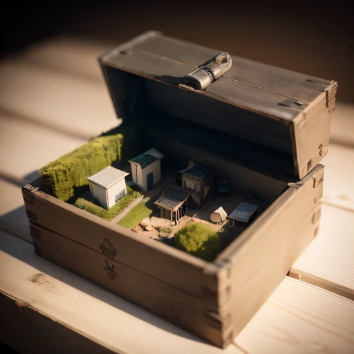small realistic model, (bifurcation, original photo, best quality, masterpiece:1.4),SteampunkCyberpunk6920 City,(Cyberpunk light:1.3), Mards,horizon (related to land),(in a small nature box:1.3),Isometric, small nature, landscape on foundation,landscape,