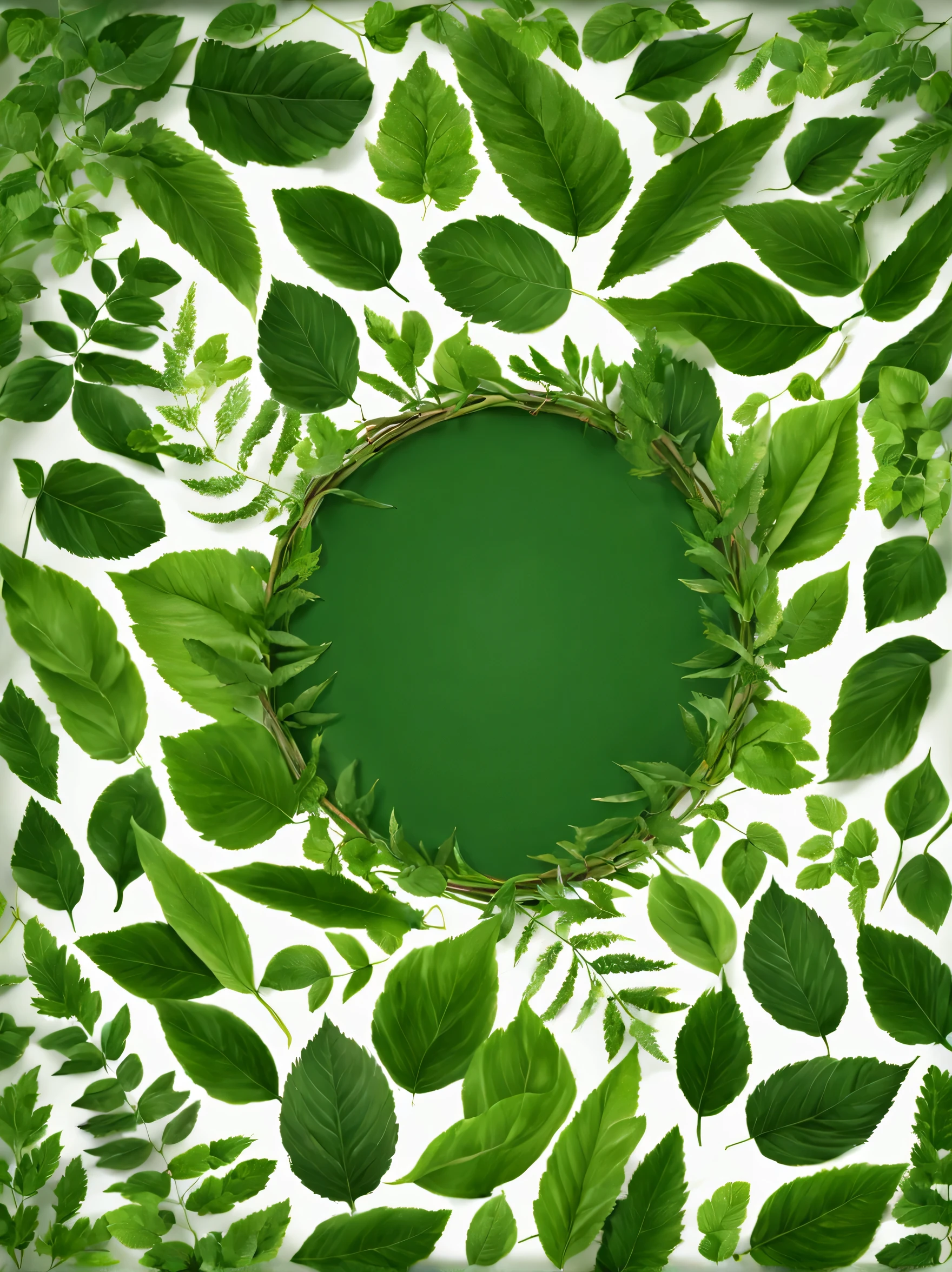there is a circular frame made of full shape green leaves on a white background, green foliage, green leaves, branches and foliage, many leaves, vegetable foliage, woody foliage, botanical background, overgrown foliage, white background : 3, leaves, dark green leaves, leaves foliage and stems, leaves and vines, leaves on branches, botanic foliage, in laurel wreath, leaves in foreground