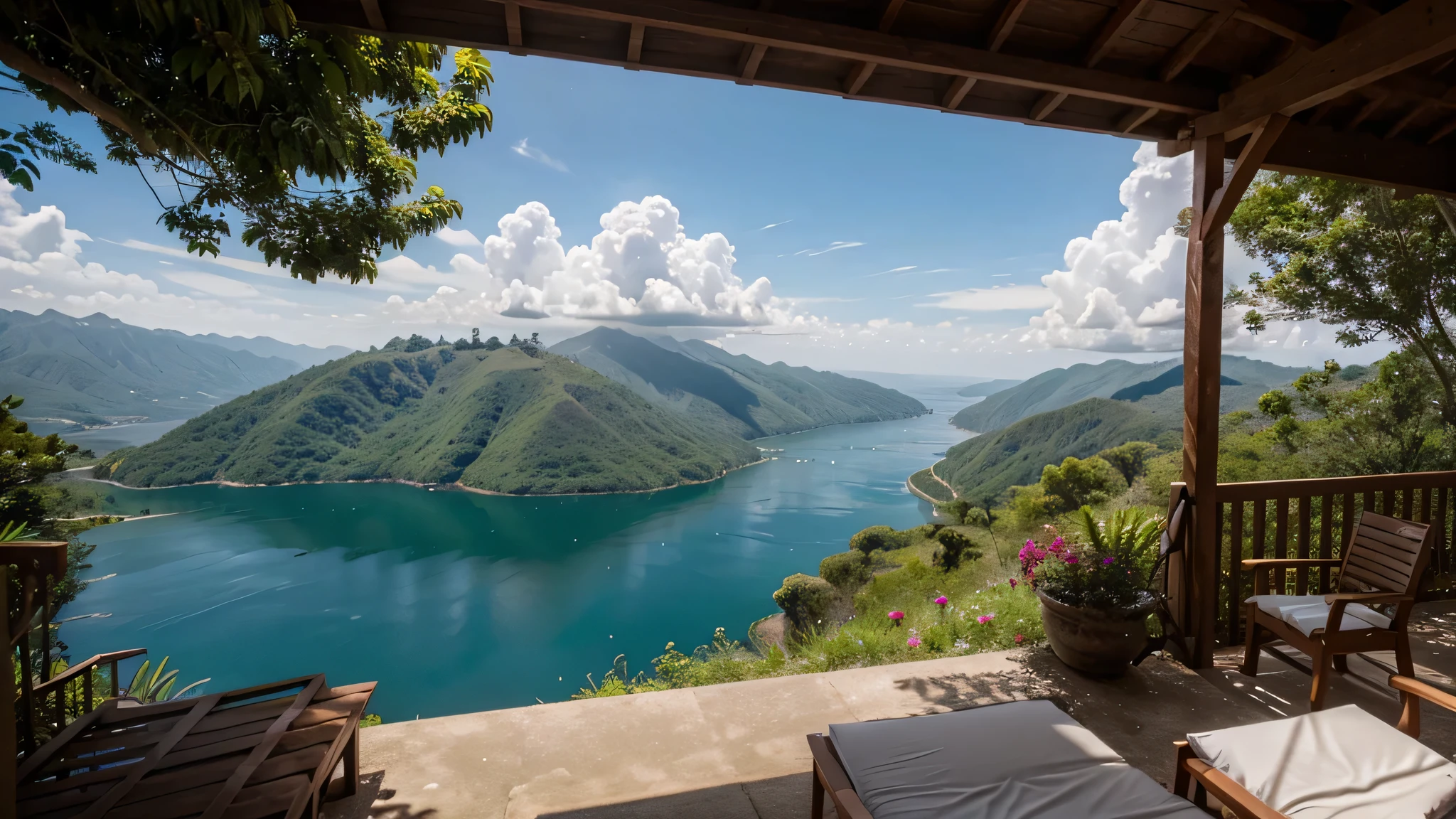 crie uma fotografia hiper-realista de uma paisagem relaxante extremamente rica em detalhes