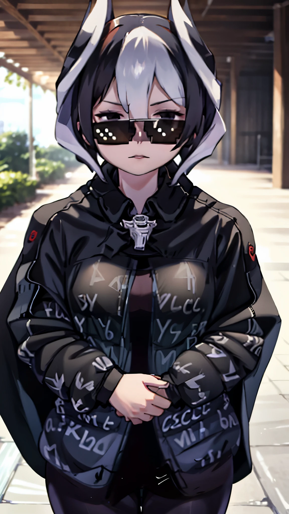 full frame fullbody solo 1 ozen, cape, jacket, black cape dripjacket own hands together incrsdealwithit
sunglasses badass pose staring at teh viewer