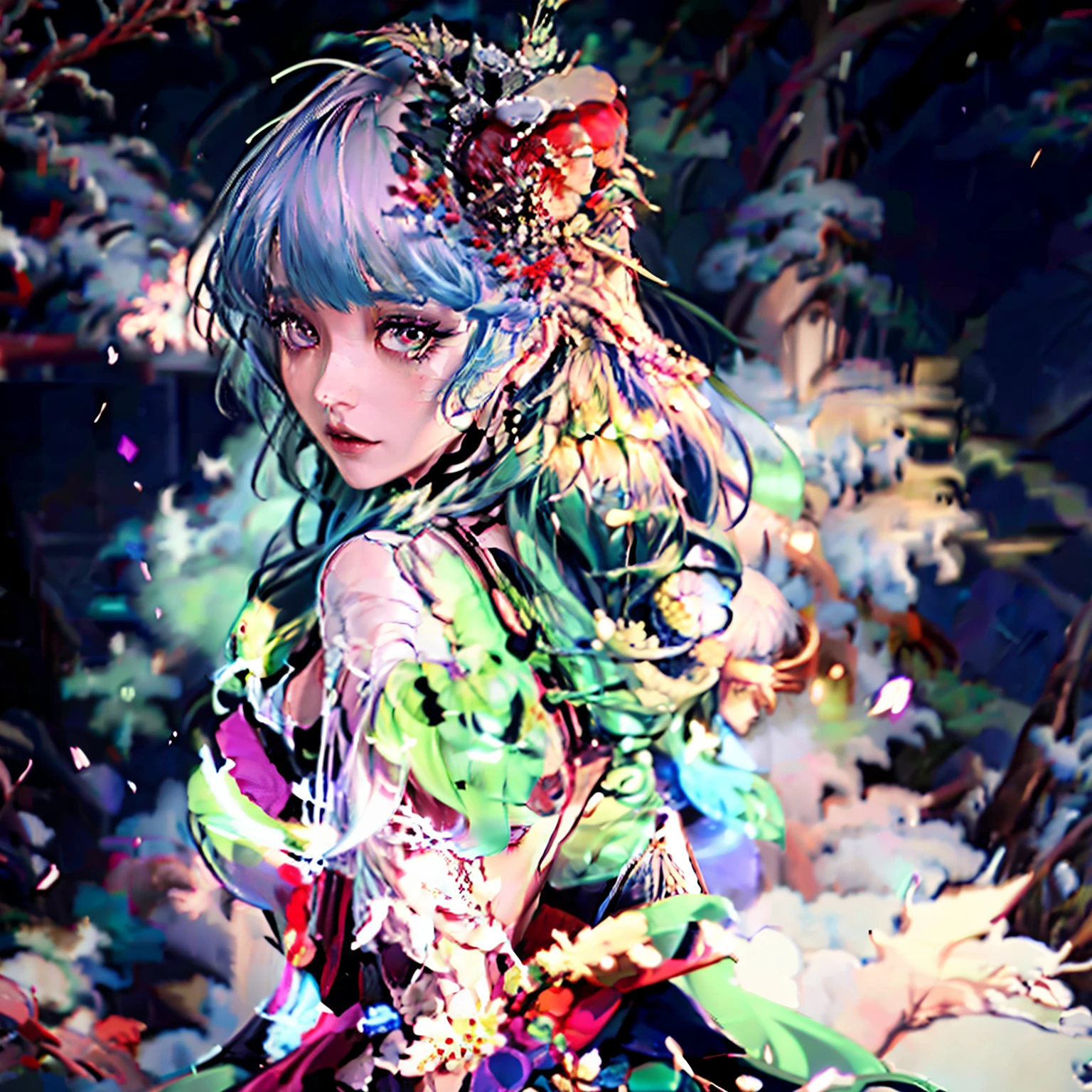 anime girl,green hair,Wearing a black hat,There is a flower on it, ayaka Genshin impact, Onmyoji portrait, shadow poetry style, alchemist girl, Detailed key animation art, Genshin, ayaka game Genshin impact, gear aurora, Avatar picture, Rainy Marisa, Genshin impact, style, Clear cosplay portrait, Genshin impact character