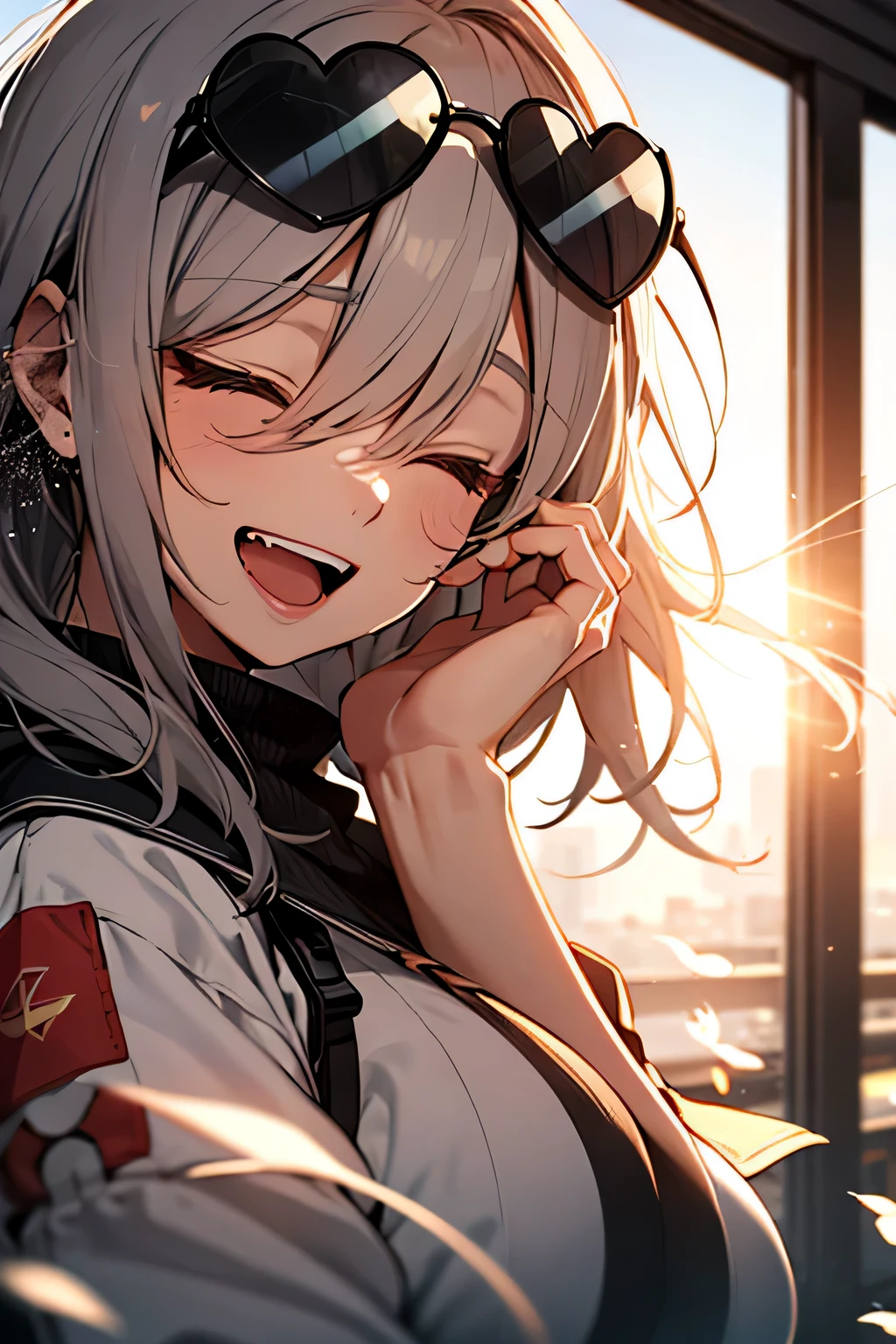 1 girl, gray hair, bright blue eyes, casual wear, Chess, Chess盤, Casual background, beautiful eyes, beautiful hair, masterpiece, 4K, HD, become familiar with, become familiar with face,medium breasts、sexy