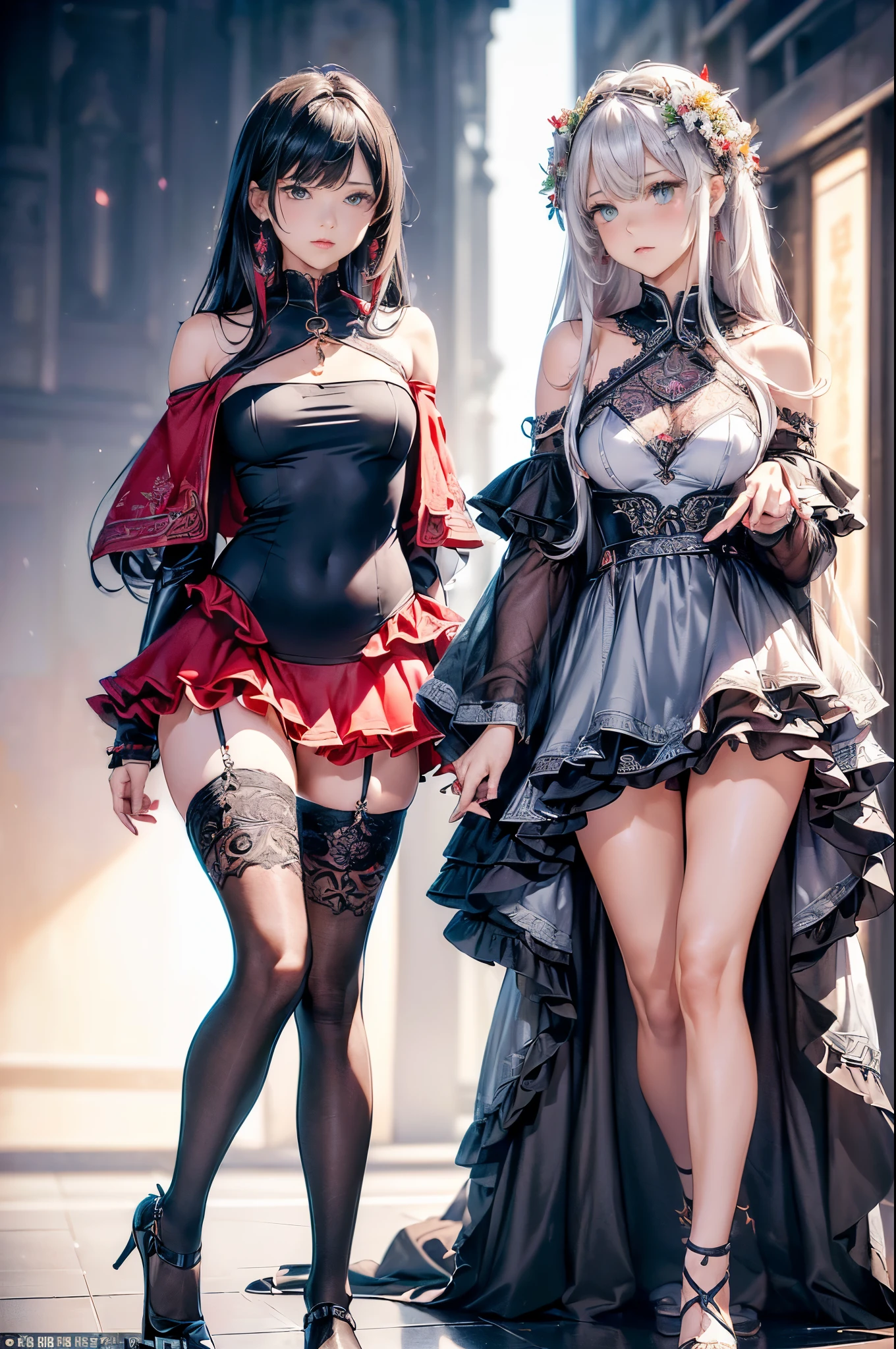!!you have a mission!! task (((The most beautiful women wearing perfectly tailored outfits in specific situations))), (give solution!!!!), (((一条规则yes黄金比例和白平衡))), ((Always draw hands and fingers correctly, if you make a mistake,please correct them)), Put beautiful clothes on beautiful girls with perfect figures, Made from available materials ( ((silk), (canvas, nylon)), (latex Lace's), ((有Lace's)), (((jewelry))), chain armor, bracelet, pendant, earrings, Daily necessities)), I encourage you to draw them both, ( ((I encourage you to choose the right background for your pheNomenally drawn creation)), (use any technology, any style, any clothing, even choose ((Eye color, hair color, even hairstyle, cosmetic, anyway and how to do it))), ((experiment, binding complex, 多层材料用装甲和精致的材料进行experiment用整个调色板的颜色和阴影进行experiment)), (masterpiece:1.hot realism:1.37), (actual:1.5), (extremist_detailed:1.3), (The extremist -The high-definition), depth of field, (best quality), Attention to detail, double eyelids, Wear an off-the-shoulder top, Full body female love, If you want, You stand, (Recumbent), 有Lace's, (Lace's), ((charm, Paparazzi took pictures of her)), medium contrast, pastel colors, long legs, yes, ((layered cutting: 1.32)), ((Brightly colored clothes)), ((Lively,positive,Lively)), ((No Pantieposing thighs)), (disciple:1.6), ((black silken skirt, (Small skirt:1.22), No_, curved)), ((hip wrap skirt))), (looking aside, look up, look down, random expression), (Rich,Includes decorative embroidery:1.2), ((Very intricate designs for epic bodysuits:1.38)), (red-white-black epic 有Lace's:1.38), (sharp focus), ((Very intricate designs for epic bodysuits:1.38)), ((city night), (neon lights), (night), ((Your style in the wind)))