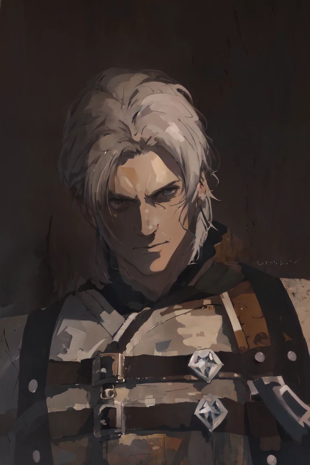 there is a painting of a man, portrait style,  drawn and painted in high resolution, Dark Souls, Miyazaki inspired, medieval anime portrait, a man of some renown, 