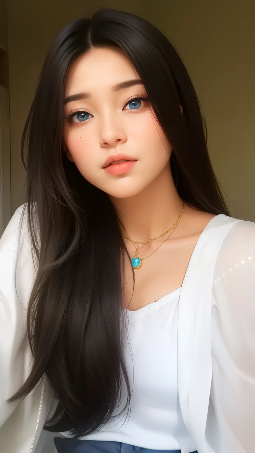 Beautiful big breastokeh), indoors, detailed luxury living room, gentle and charming beautiful goddess, Korean(kpop-idol), solo, necklace, oval face, double eyelids, smart, good hands, good feet, Natural, (from below angle), (glossy skin:1.05), ((low angle)), Perfect figure, (64k, UHD, RAW photo, best quality, masterpiece:1.4), (realistic, photo-realistic:1.37), ultra high res, photon mapping, radiosity, physically-based rendering, professional soft lighting, blue eyes, purpel hair