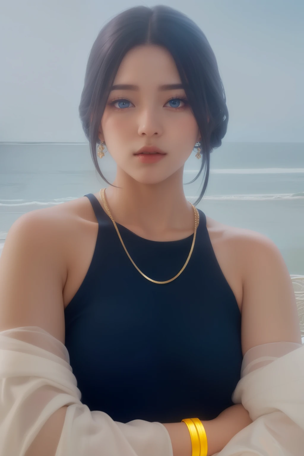 Beautiful big breastokeh), indoors, detailed luxury living room, gentle and charming beautiful goddess, Korean(kpop-idol), solo, necklace, oval face, double eyelids, smart, good hands, good feet, Natural, (from below angle), (glossy skin:1.05), ((low angle)), Perfect figure, (64k, UHD, RAW photo, best quality, masterpiece:1.4), (realistic, photo-realistic:1.37), ultra high res, photon mapping, radiosity, physically-based rendering, professional soft lighting, blue eyes, purpel hair