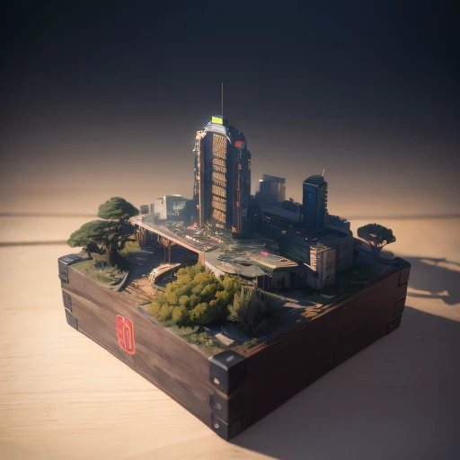 small realistic model, (bifurcation, original photo, best quality, masterpiece:1.4),Steampunk Cyberpunk 2916,(Cyberpunk light:1.3),on the Mars,horizon (related to land),(in a small nature box:1.3),Isometric, small nature, landscape on foundation,landscape,Distant focus((Iwo Jima background))