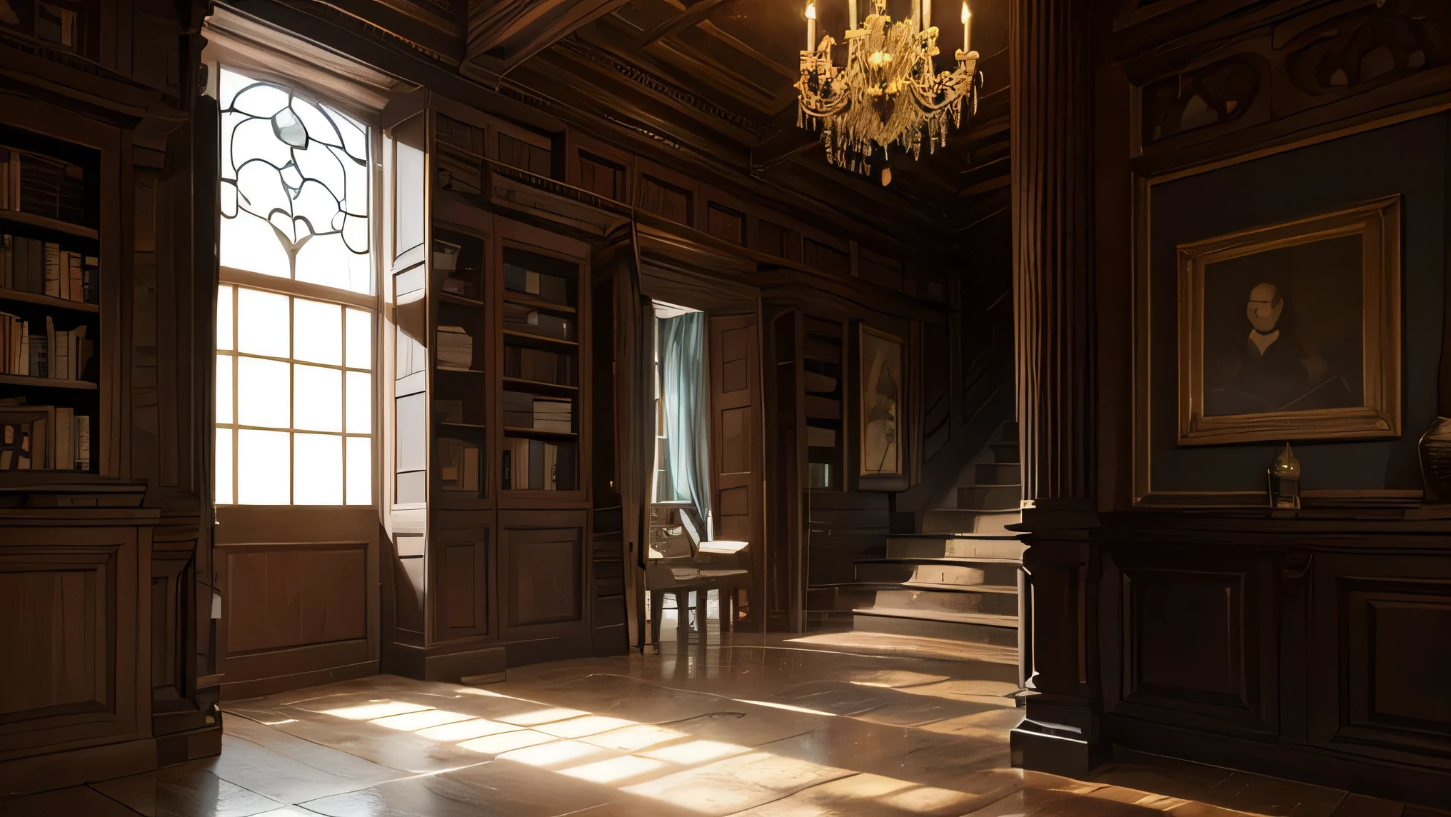 (melhor qualidade,4k,8k,high resolution,obra de arte:1.2),ultra-detalhado,(realista,photorealista,photo-realista:1.37),Horror,escuro,Gothic,cores vivas,abandonado,assombrada,janelas e portas detalhadas,Atmosfera Assustadora,sombras fortes,dramatic lighting,covered vegetation,tall gates,teias de aranha,Mysterious silence,Longo corredor,sizzling floorboards,escadaria antiga,Dusty furniture,luz de velas,passagens secretas,artefatos misteriosos,hera rasteira,damp walls,pinturas rachadas,menacing portraits,quarto enevoado,moonlight streaming through broken glass,Historic architecture,mysterious symbols,um livro aberto com conhecimento proibido,lareira antiga com chamas tremeluzentes,ominous whispers,Shattered mirrors,dripping water,ecoando passos,hidden basement,bonecos assustadores,portas rangendo,morcegos fugitivos,rotting furniture,shadows lurking in the corners,rain falling outside,reflection of lightning flashes in the escuro,teias de aranha penduradas em lustres,Ominous sensation in the air,armadura de guarda,narrow and winding staircase leading to the attic,creeping vines surrounding the mansion,stormy weather outside,velha biblioteca empoeirada com livros espalhados,secret room behind a bookcase,candlelit study with ancient manuscripts,decades-old newspaper clippings revealing the escuro history of the manor,old grandfather clock ticking ominously in the background.