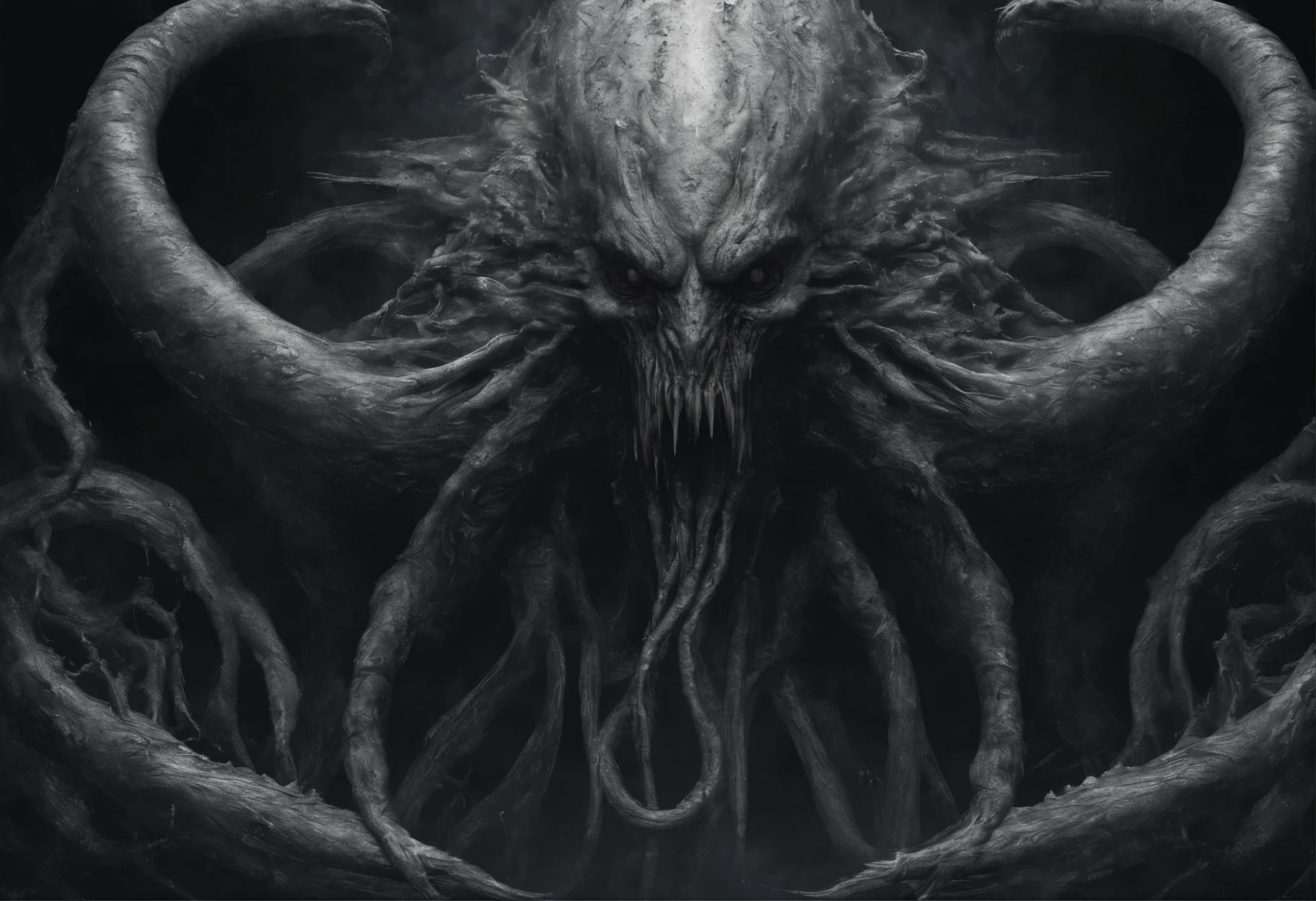 (best quality,4k,8k,highres,masterpiece:1.2),ultra-detailed,(realistic,photorealistic,photo-realistic:1.37),lineart,grey scale,dark and eerie,creepy,body horror,gothic,horror,surreal,fear,despair,cosmic horror,lovecraftian,visceral,nightmare,tentacles,dreadful humanoid,imagination,fantastical,dramatic,dark tones,paranormal,macro lens,surreal juxtaposition,lovecraftian,cosmic horror,horror,c'thulhu