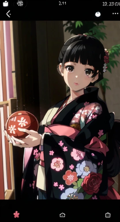 there is a young girl in a kimono holding a basketball, of a youthful japanese girl, traditional japanese, in kimono, in a kimono, yukata clothing, classy yukata clothing, wearing a kimono, wearing kimono, japanese kimono, wearing royal kimono, japaneese style, japanese clothes, of a youthful japanese beauty, japanese model