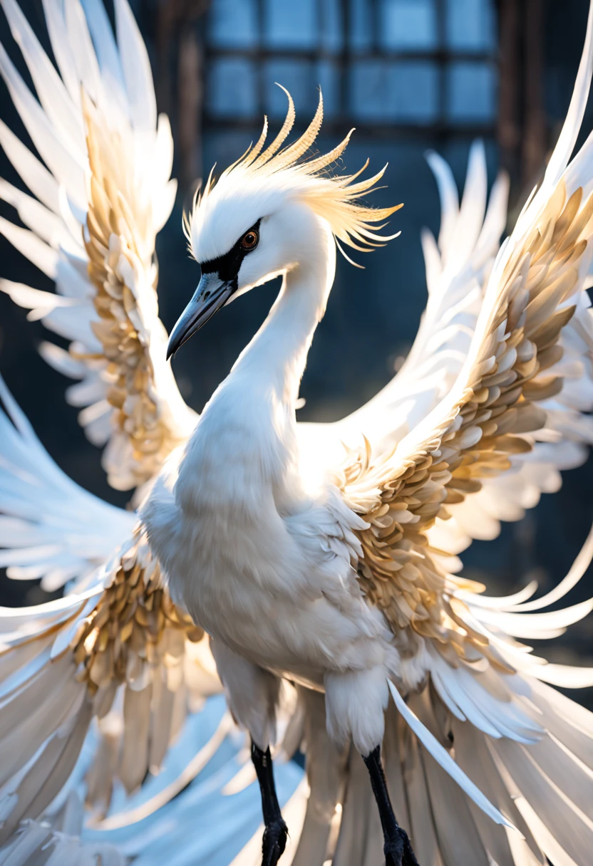 Crane(close up) Anatomically correct dreamy magical light bright wings gently flapping,Dance 神奇动物 展示著它們華麗的舞蹈,
Dance,繪畫出一幅美麗的圖畫 光影 艺术 masterpiece、Quality content is very detailed、Dynamic angles and elegant atmosphere with intricate details, masterpiece, beautiful. lifelike,