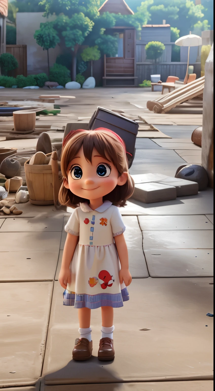 Create an image of a 3 year old girl, small, smiling, create an image of a 3 year old girl, small, smiling, dress red, estilo disney pixar, 3d, qualidade alta, melhor qualidade