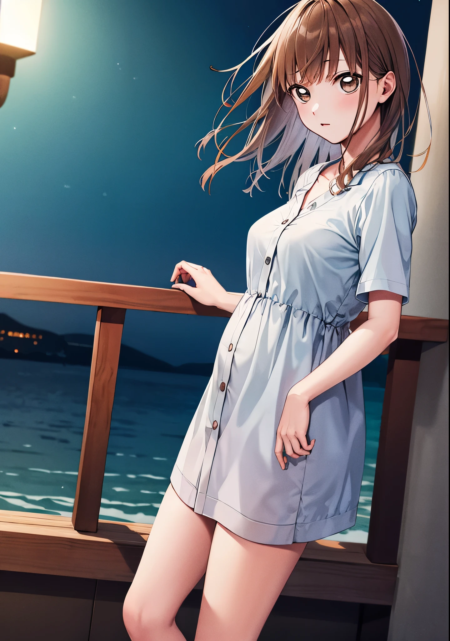 masterpiece, best quality, highres, aachinatsu, medium hair, breasts, (dolll:1.5), night, standing,