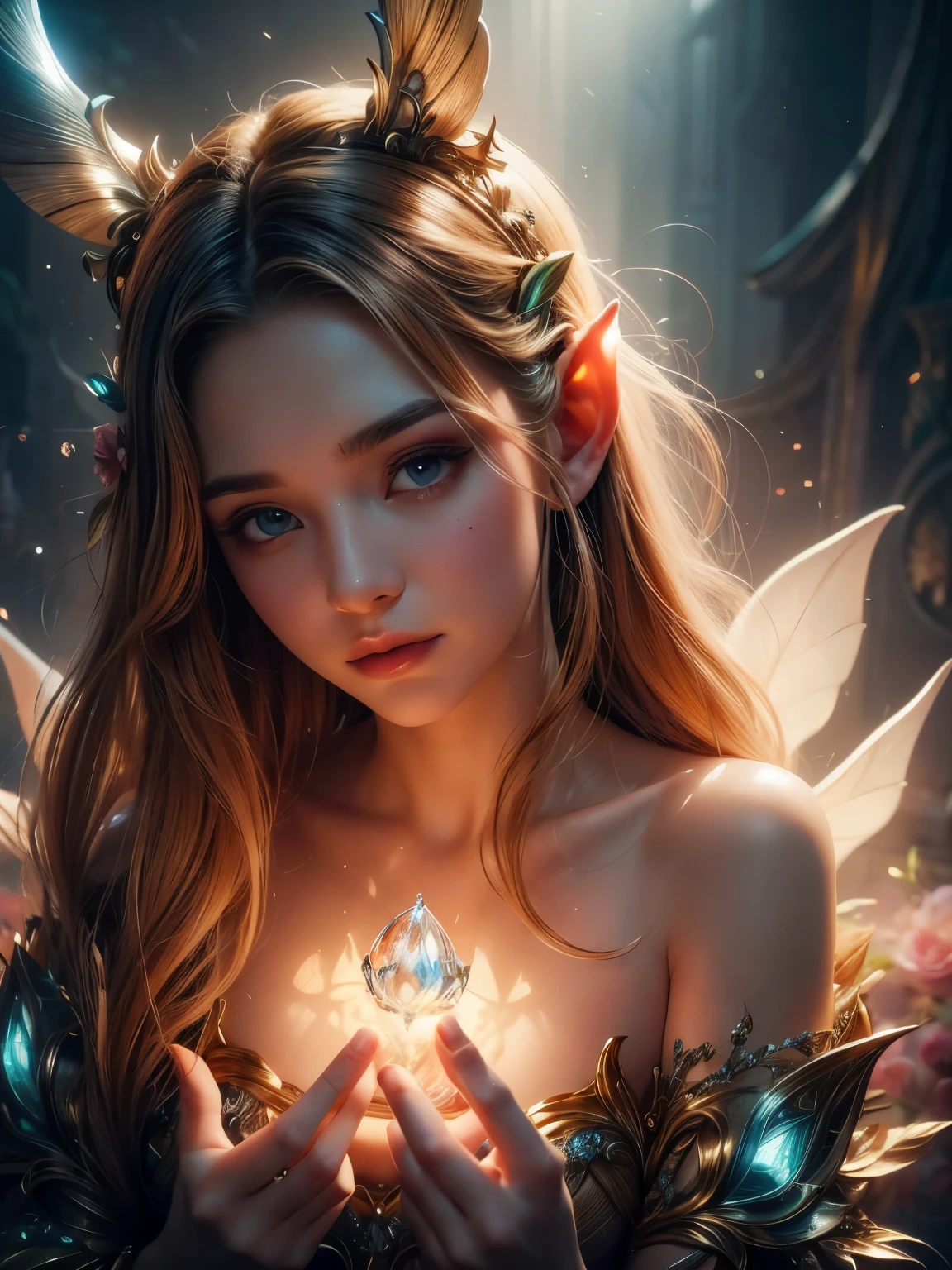 (Best quality, 4k, High-resolution, Masterpiece:1.2), Ultra-detailed, Realistic, Radiant lighting, Epoch Elves, Portraits, Fantastical colors, Fine art, Ethereal beings, Dreamlike, Whimsical creatures, Detailed facial features, Glowing eyes, Elven beauties, Ethereal glow, Mythical creatures, Harmonious composition, Dazzling colors, Stunning visual effects, Otherworldly appearance, Mesmerizing artistry, 