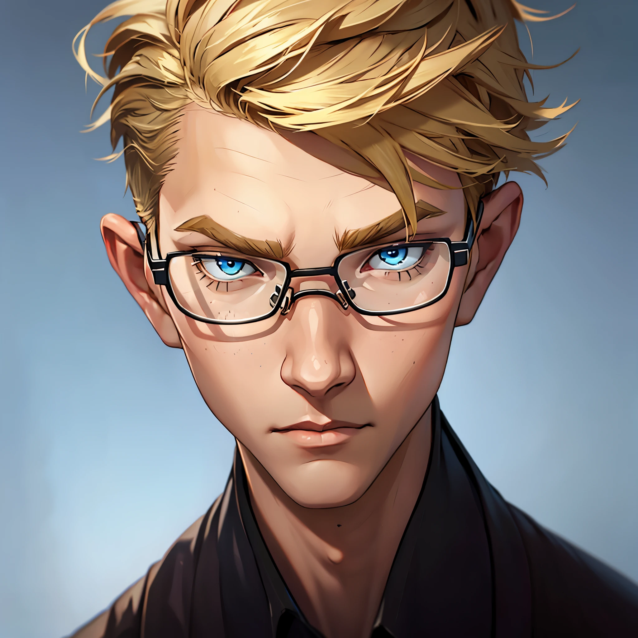 boy , short blond hair, Blue eyes, Glasses, portrait