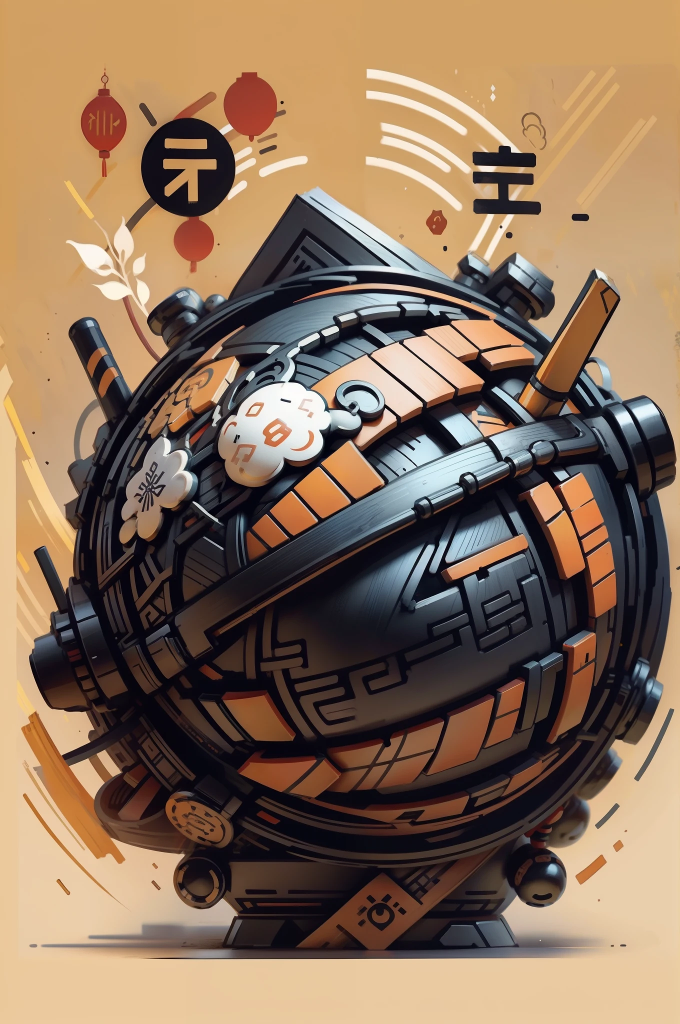 DJ, um Deejay, pergaminho, Tetalhes Oriental, Chinese style drawing ,