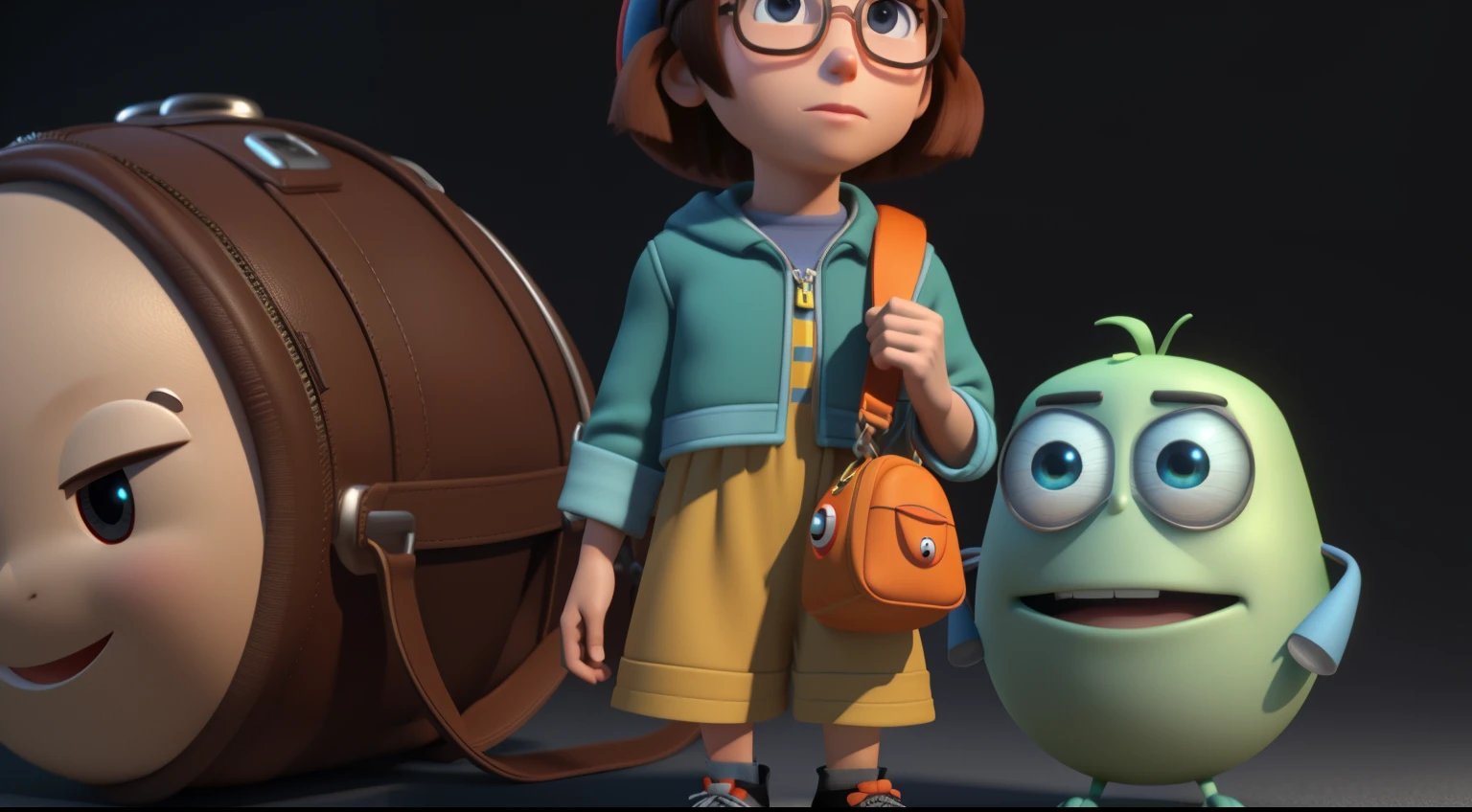 , de cabello rubio con una mochila y una mochila en la mano, Pixar renderman render, arnold Render Maya, 3d model Pixar render, Renderizar en Pixar, Render Maya, Lindo personaje de Pixar, renderizado en renderman, Pixar render, Representado como un personaje de Pixar, Pixar 3D renderizado, Renderizado en Arnold, Maya 8 K, lindo render 3d, Pixar renderman, fondo verde