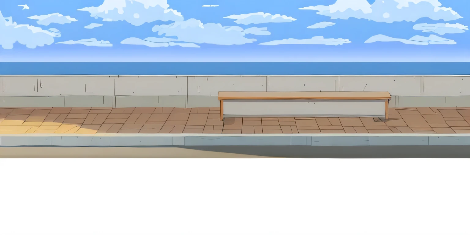 Leaves'a bench on the sidewalk near the ocean, detailed scenery - width 672, backgroud by the sea, anime Fundo, volley court Fundo, random Fundo scene, anime Fundo art, port scene Fundo, beach Fundo, com vista para a praia, anime scenery, scenic Fundo, street Fundo, ocean Fundo setting, Fundo(solid), mar no Fundo