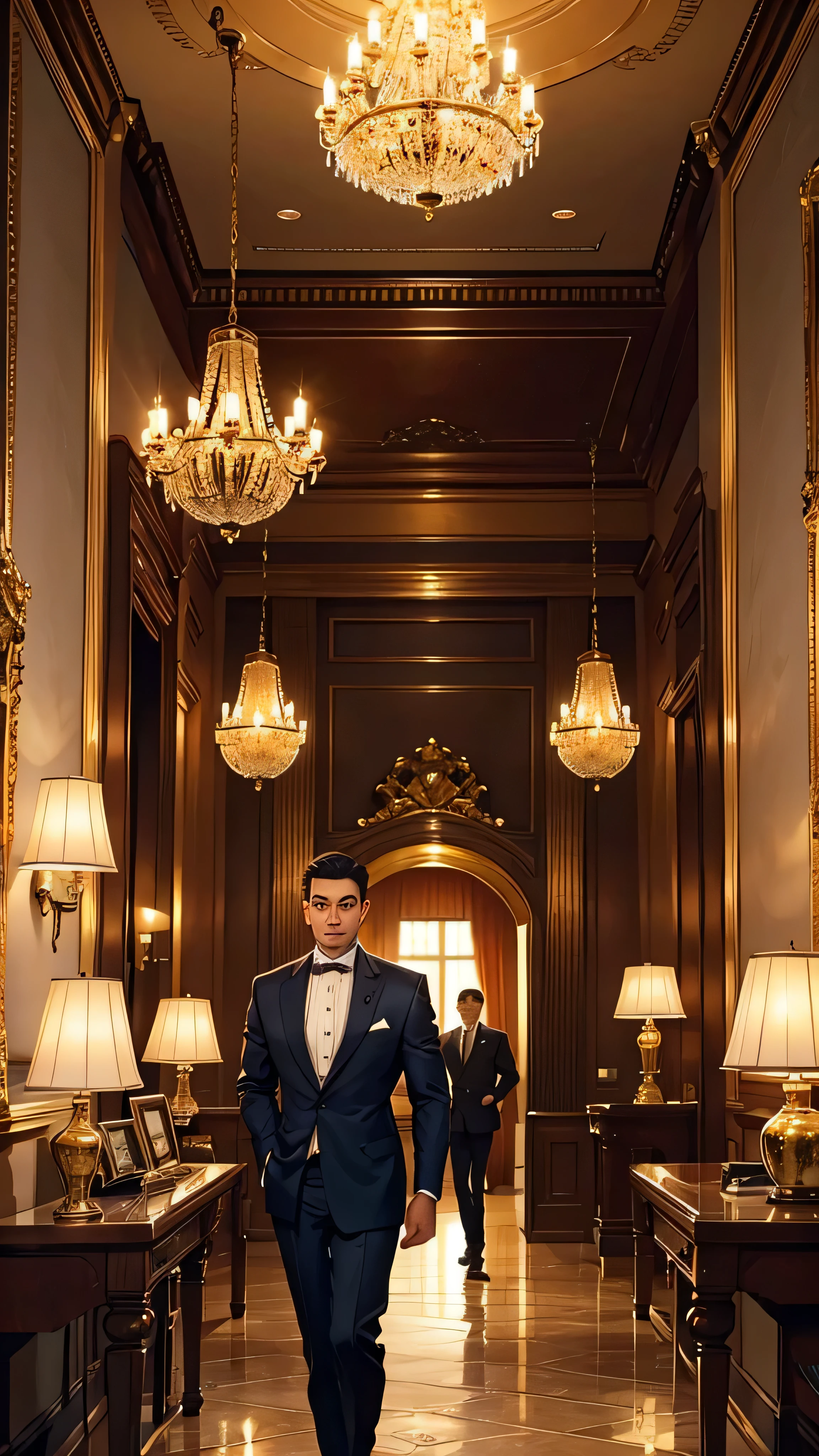 The prompt for Stable Diffusion is:
"the boy paying bill at the cashier at the hotel, traditional painting, vibrant colors, detailed features, highres, realistic lighting, wooden interior, vintage decor, antique cash register, hotel staff members in uniform, welcoming atmosphere, polished marble floor, ornate chandelier, richly decorated walls, impeccable dark blue suit, satisfied expression, elegant transaction process, warm golden lighting, glimpse of other hotel guests in the background, luxurious ambiance, attentive hotel concierge, fine art paintings hanging on the walls, lush potted plants, classic reception counter, brass accents, intricate ceiling moldings."