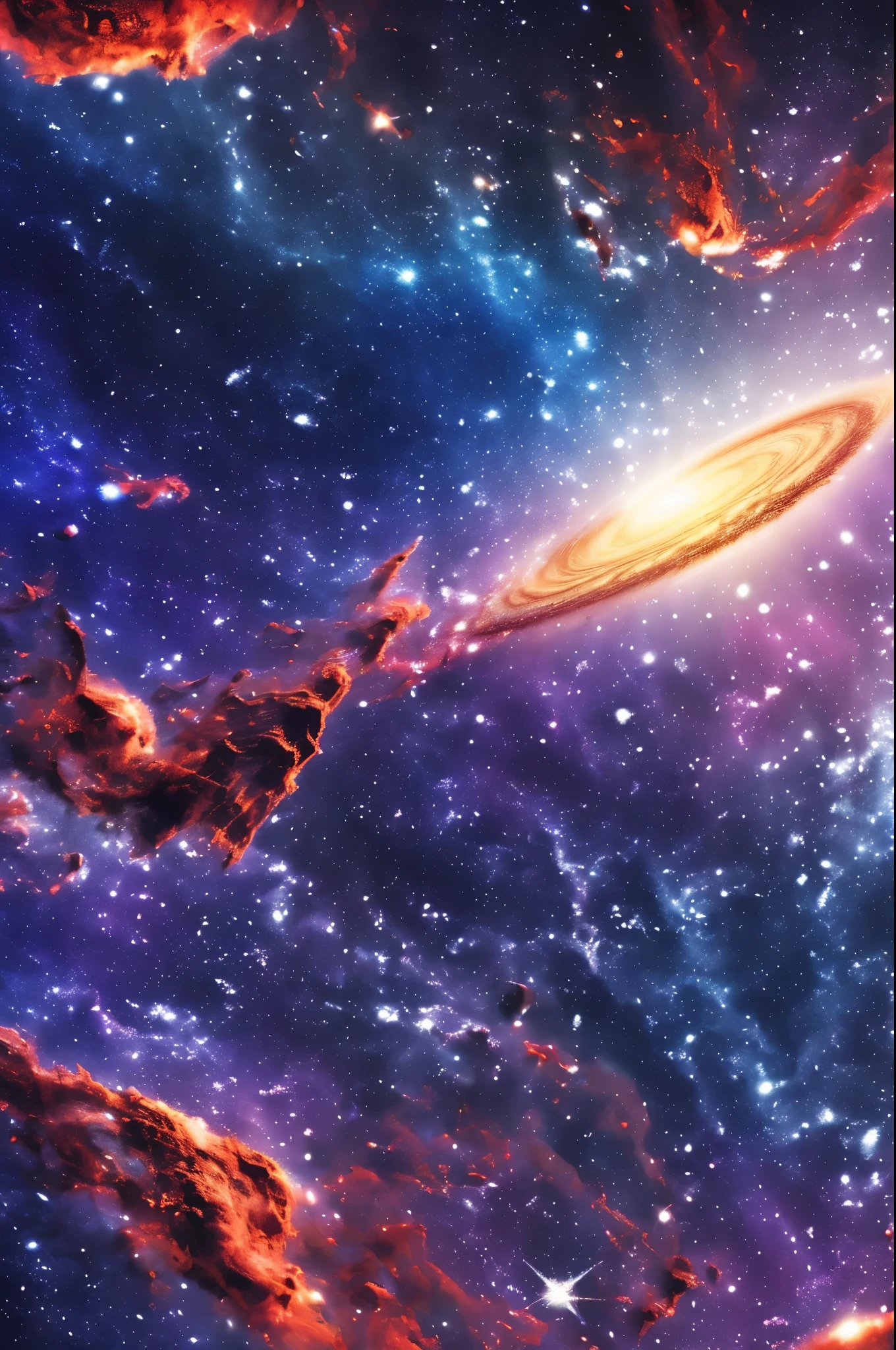 A picture of a galaxy in space, highly detailed,a half view from the right, all mived colorful, astroad, photorealistic, extra detailed, wallpaper, calm