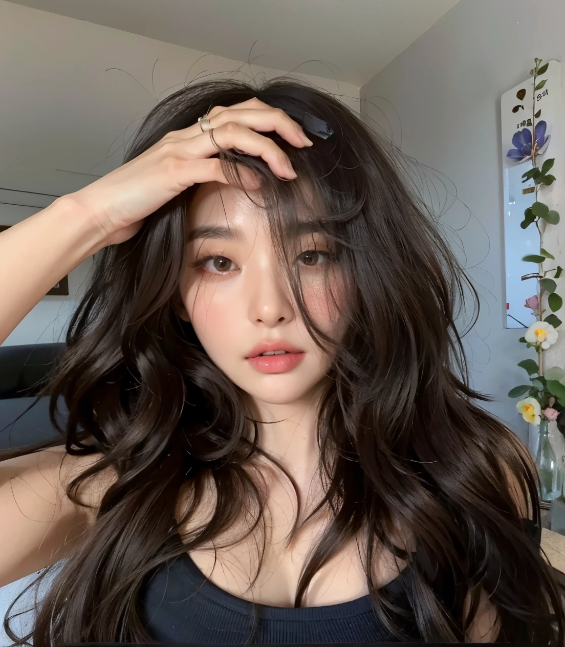 mulher arafed com cabelo escuro longo e um top preto, linda jovem coreana, asian girl com cabelo comprido, linda mulher sul-coreana, linda jovem coreana, beautiful asian girl, coreana, Ulzzang, beautiful chinese model, messy brown hair, young lovely korean face, com cabelo comprido, asian features, a young Asian woman, Asian beautiful face