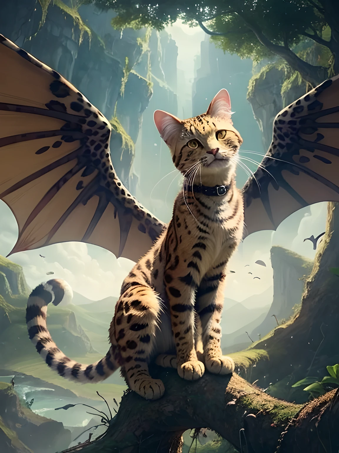 Masterpiece, Best quality, Magical Creatures, Leopard Cat with wings, Fantasy, 