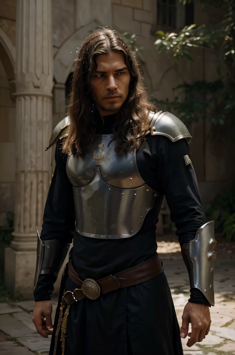 Image creation request: Description of the image of the man pleading:
The man must be portrayed in a pose of determination, with a serious, focused facial expression.
Ele deve estar vestido com trajes que sugiram uma figura guerreira, such as light armor or clothing that denotes preparation for battle.
Firmly holding a shield in one hand and a spear in the other, posicionado defensivamente.
Ao fundo, uma paisagem que sugira uma cena de confronto, with nuances of light that highlight the tension of the moment.
A imagem deve transmitir a ideia de luta, protection and trust in divine intervention.
Suggested Text to Add to Image:
"Senhor, Pleiteia comigo; be my defender against adversaries. Levanta-te em minha ajuda, empunhando o escudo e a rodela. Obstrui o caminho dos que me perseguem; may the spear be withdrawn and my path be protected. minha alma, Sussurros: 'I am your salvation.'"
Notas adicionais:
Make sure the image has high definition and vivid detail to convey the intensity of the scene.
Use colors and shadows to create a dramatic and impactful atmosphere.
Prioritize the representation of men'Determination and faith, as well as the feeling of facing challenges.