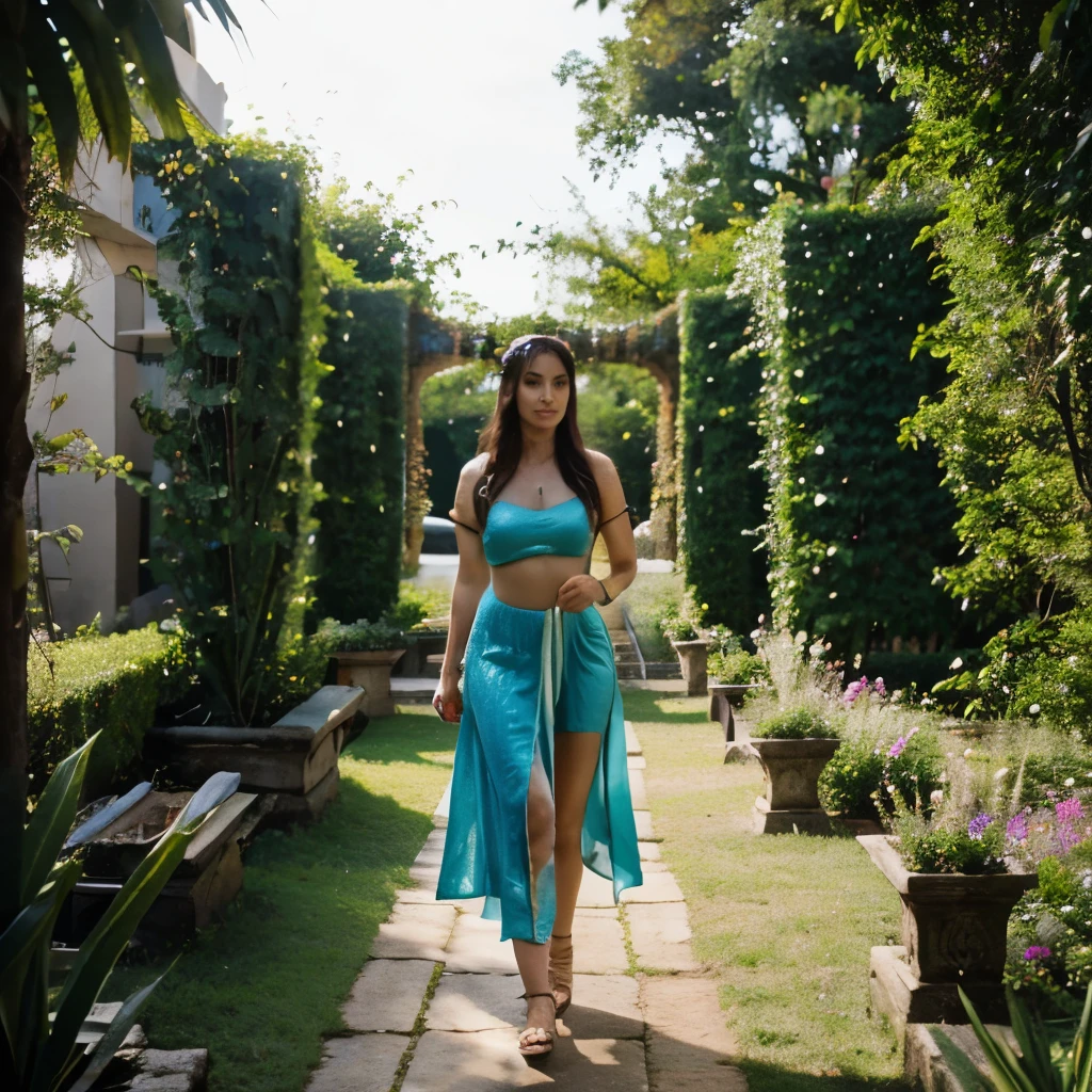 goddess walks in a magical garden