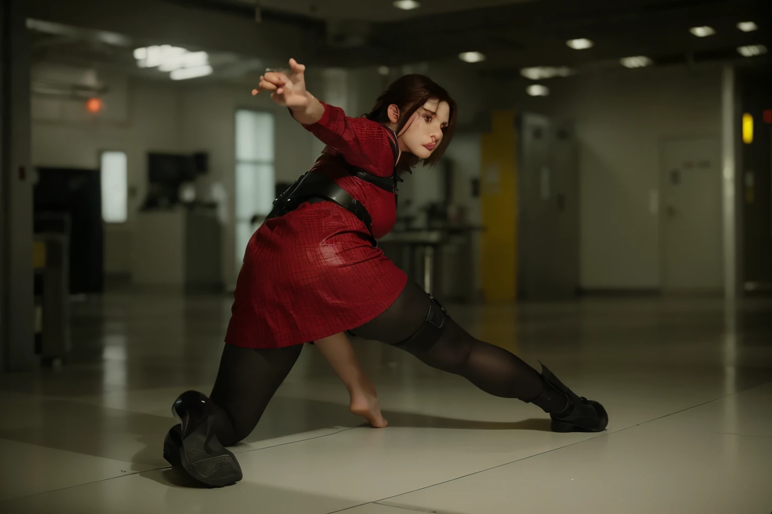 (Best quality, 8k, 32k, Masterpiece, UHD:1.2) "Create an immersive AI-generated artwork that transforms the image into the interior of Umbrella's Biotech laboratory from the Resident Evil game. Envision a high-tech, futuristic lab filled with cutting-edge biotechnological equipment, sleek and sterile surfaces, and subtle ominous undertones. Implement a dim and atmospheric lighting scheme to enhance the suspenseful atmosphere, with strategic shadows and highlights creating a sense of mystery. Pay attention to intricate details, such as laboratory equipment, monitors, and biological elements that characterize the iconic Umbrella Corporation's facility. Capture the essence of the Resident Evil universe by infusing the scene with a foreboding ambiance and subtle hints of experimentation gone awry. The overall composition should evoke the tension and intrigue associated with the Resident Evil series."