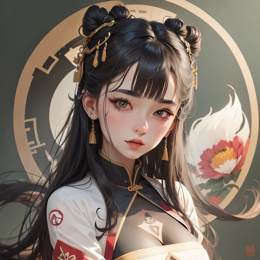 close up,female Taoist seal,side,Ancient painting texture