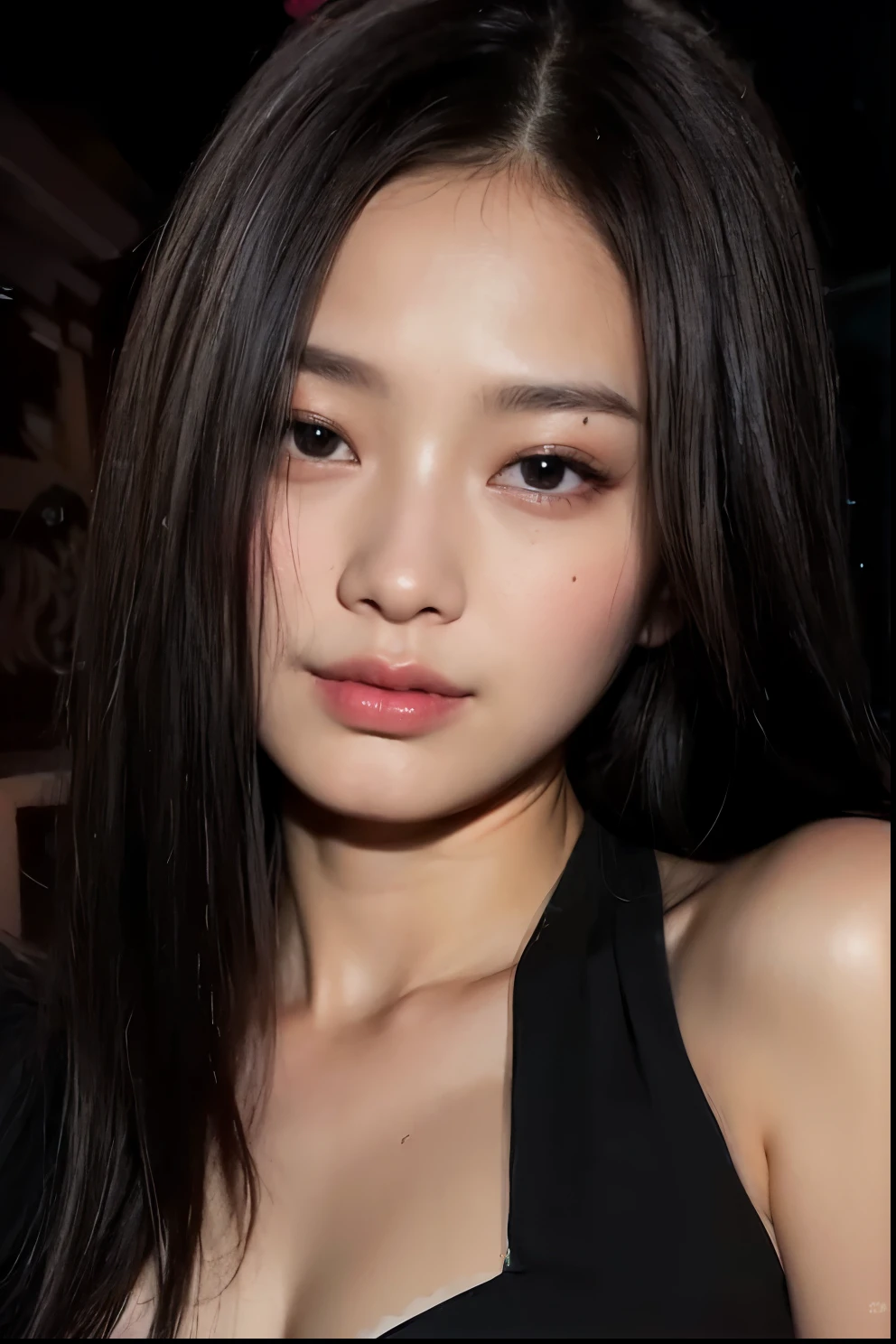 um close up de uma mulher com longos cabelos pretos usando um vestido preto, jennie blackpink, linda mulher sul-coreana, linda jovem coreana, adorable and pale korean face, linda jovem coreana, gongbi, atriz feminina da Coreia, young pale and beautiful asian face, beautiful chinese model, young lovely korean face, Lee Ji-eun, Lee Ji-eun