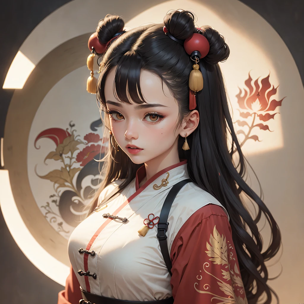close up,female Taoist seal,side,Ancient painting texture,air bangs