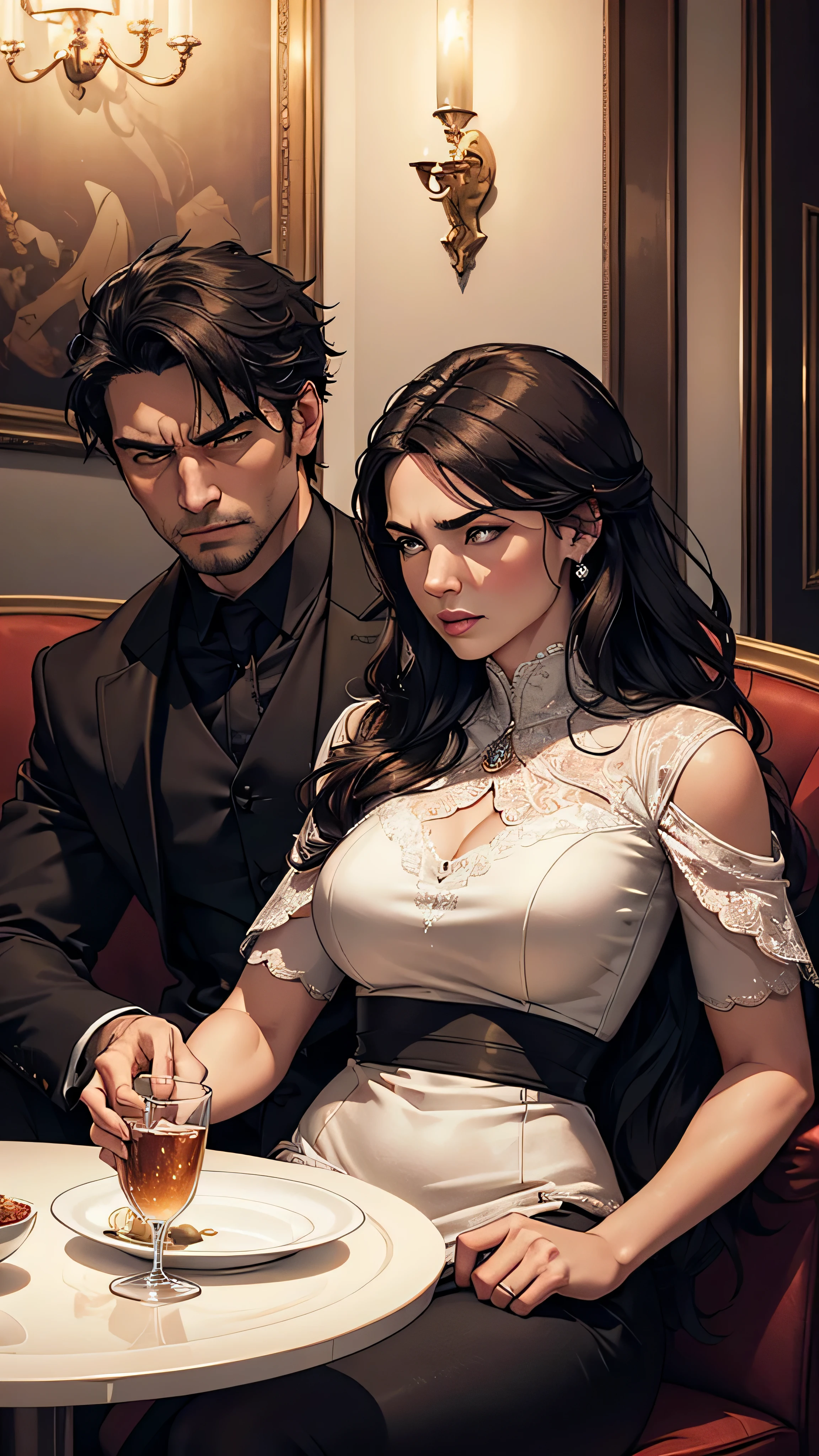 An angry couple in a restaurant, waiting impatiently at a hotel.

(best quality,4k,8k,highres,masterpiece:1.2),ultra-detailed,(realistic,photorealistic,photo-realistic:1.37),HDR,UHD,studio lighting,ultra-fine painting,sharp focus,physically-based rendering,extreme detail description,professional,vivid colors,bokeh, portraits, landscape

A frustrated man and woman, sitting at a dimly-lit restaurant table, radiating a tense atmosphere. The man has a scowl on his face, clenching his fists, while the woman's arms are crossed, with an expression of annoyance. Their body language conveys their impatience and displeasure towards the slow service. The table is set with pristine silverware and fancy dinnerware, adding an elegant touch to the scene.

The restaurant is located in a luxurious hotel, with opulent decor and plush seating. The walls are adorned with exquisite paintings, giving the space an air of sophistication. Soft, warm lighting casts gentle shadows, accentuating the couple's irritated expressions.

The man is dressed in a tailored suit, displaying a refined sense of style, while the woman wears an elegant dress, emphasizing her grace and poise. Their appearance signifies their status and adds to the ambiance of the upscale restaurant.

In the background, other diners can be seen enjoying their meals, oblivious to the couple's growing frustration. The aroma of delicious food wafts through the air, teasing their senses and intensifying their impatience.

The artwork aims to capture the tension and emotions of the couple, highlighting the intricate details of their expressions, clothing, and surroundings. The colors chosen will be rich and vibrant, emphasizing the luxurious setting and the couple's contrasting emotions.

The lighting will be carefully crafted to create a sense of drama and depth, enhancing the overall mood of the scene. The portrait-oriented composition will focus on the couple, drawing the viewer's attention towards their intense interaction.

The final image will be a masterpiece, created with the highest level of quality and attention to detail. The use of HDR technology and ultra-high resolution will ensure a stunning visual experience, capturing every nuance and texture with unparalleled clarity.

Through this prompt, Stable Diffusion will generate a visually captivating image of an angry couple in a restaurant, waiting at a hotel, full of emotion and artistic flair.