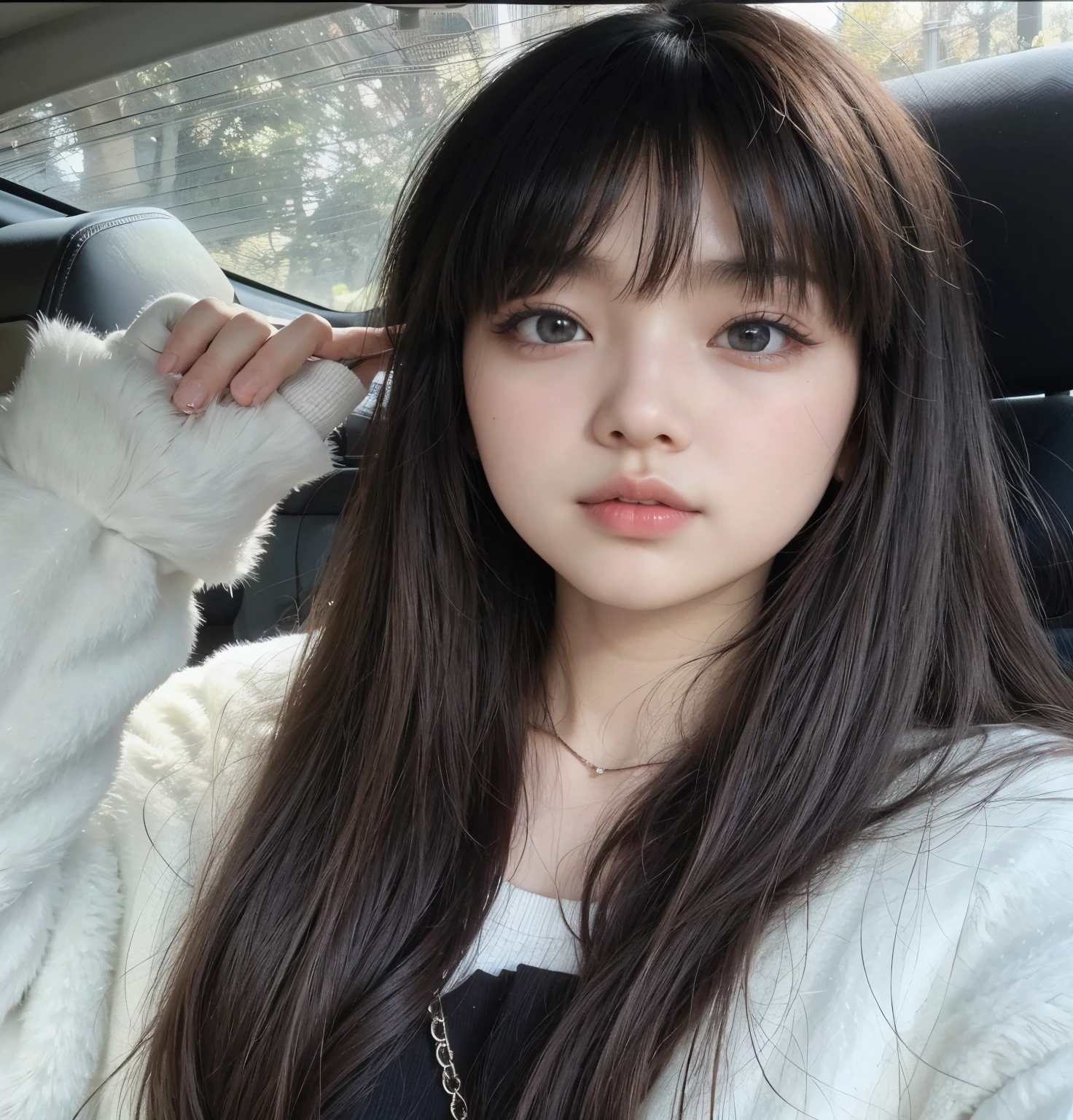 Araffe Asian woman with long hair sitting in a car, Lalisa Manobal, Ulzzang, she has black hair com franja, Lalisa Manoban do Blackpink, com franja, Jinyoung Shin, coreana, com franja completa, neat hair com franja, Franja reta longa, jaeyeon nam, long hair com franja, adorable and pale korean face