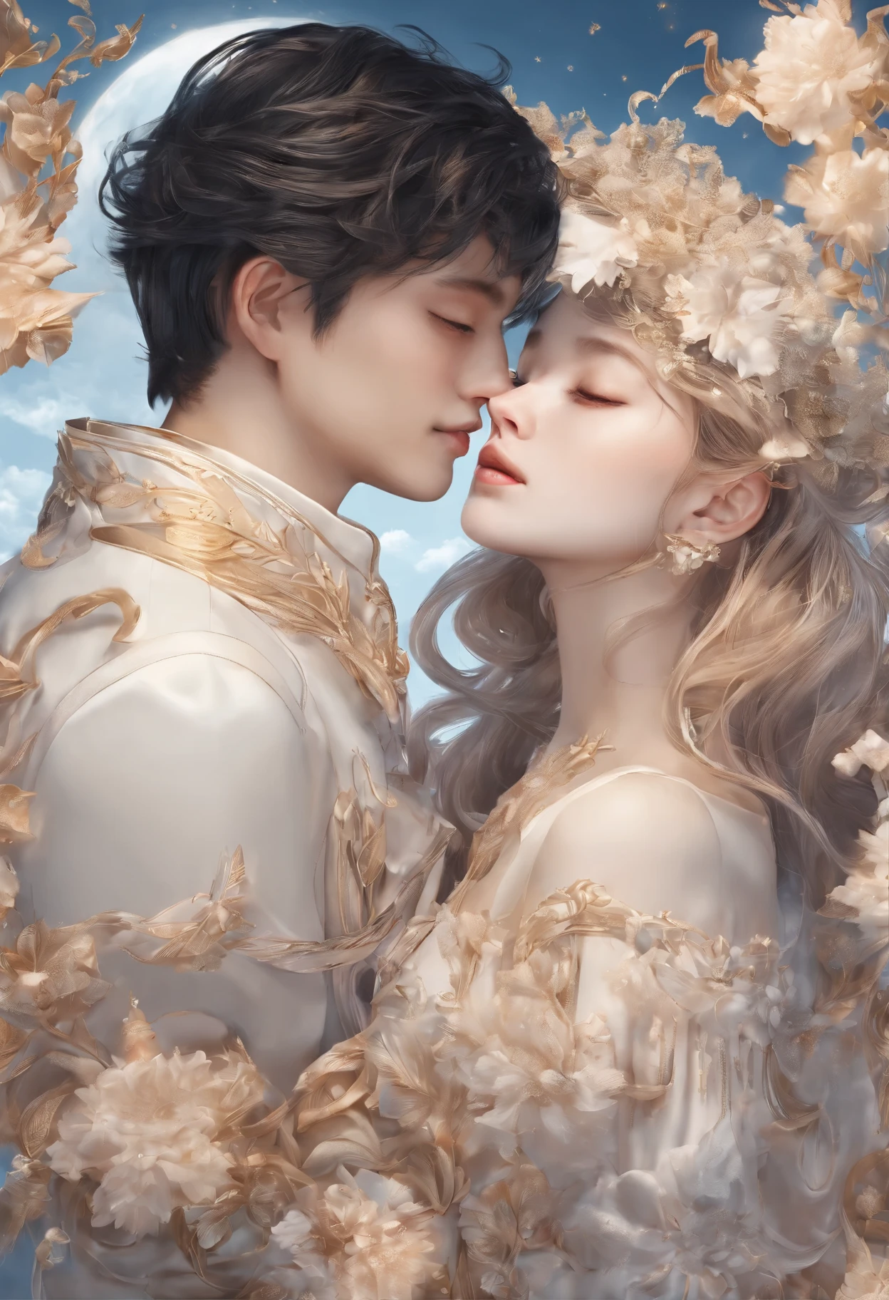 masutepiece, Best Quality, the Extremely Detailed CG Unity 8K Wallpapers, paper cut, (Detailed face), Detailed eyes, Bright sky nebula, 1girl and 1boy, : 16、productive activity