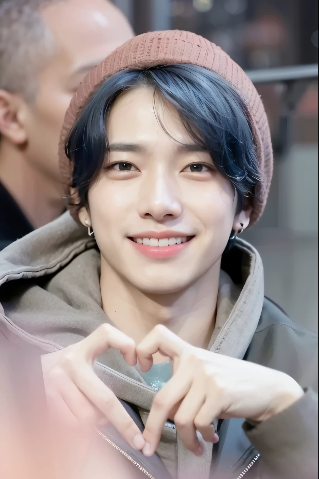 A closeup of a person making a heart with their hands, kim doyoung, jungkook, TaeJune Kim, pale korean adorable face, Jinyoung Shin, Jimin, cai xukun, inspirado en Kun Can, shy smiling, hyung tae, Jimin\his right eyelid is swollen, Jung Jaehyun, sonrisa encantandora, sakimichan, handsome young prince, shy smile