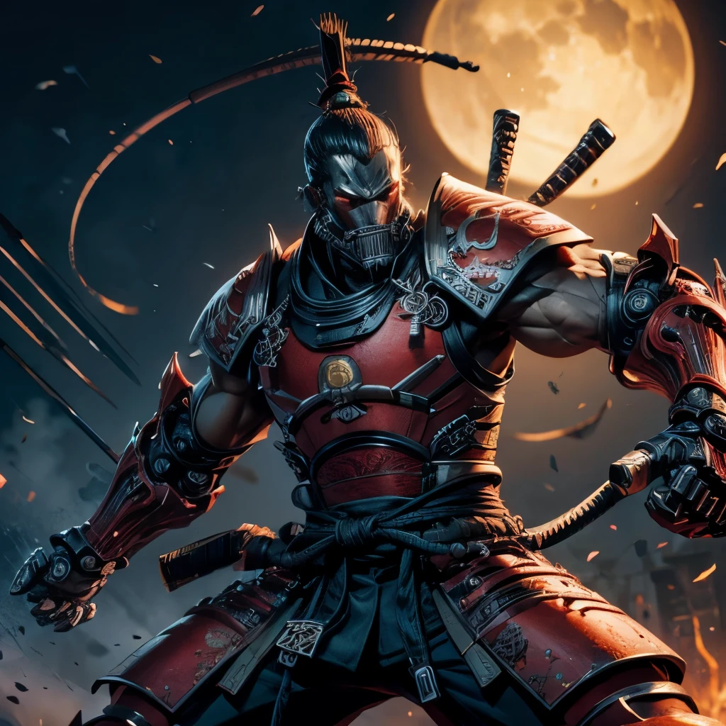 biomechanical samurai, mechanical arms