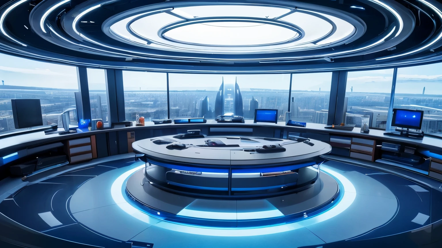 (high quality image, full shot, panoramic view),(futuristic, advanced technological),(research institute, laboratory),(mysterious devices),(professor's room),(advanced technology),(space teleportation monitor),(table)