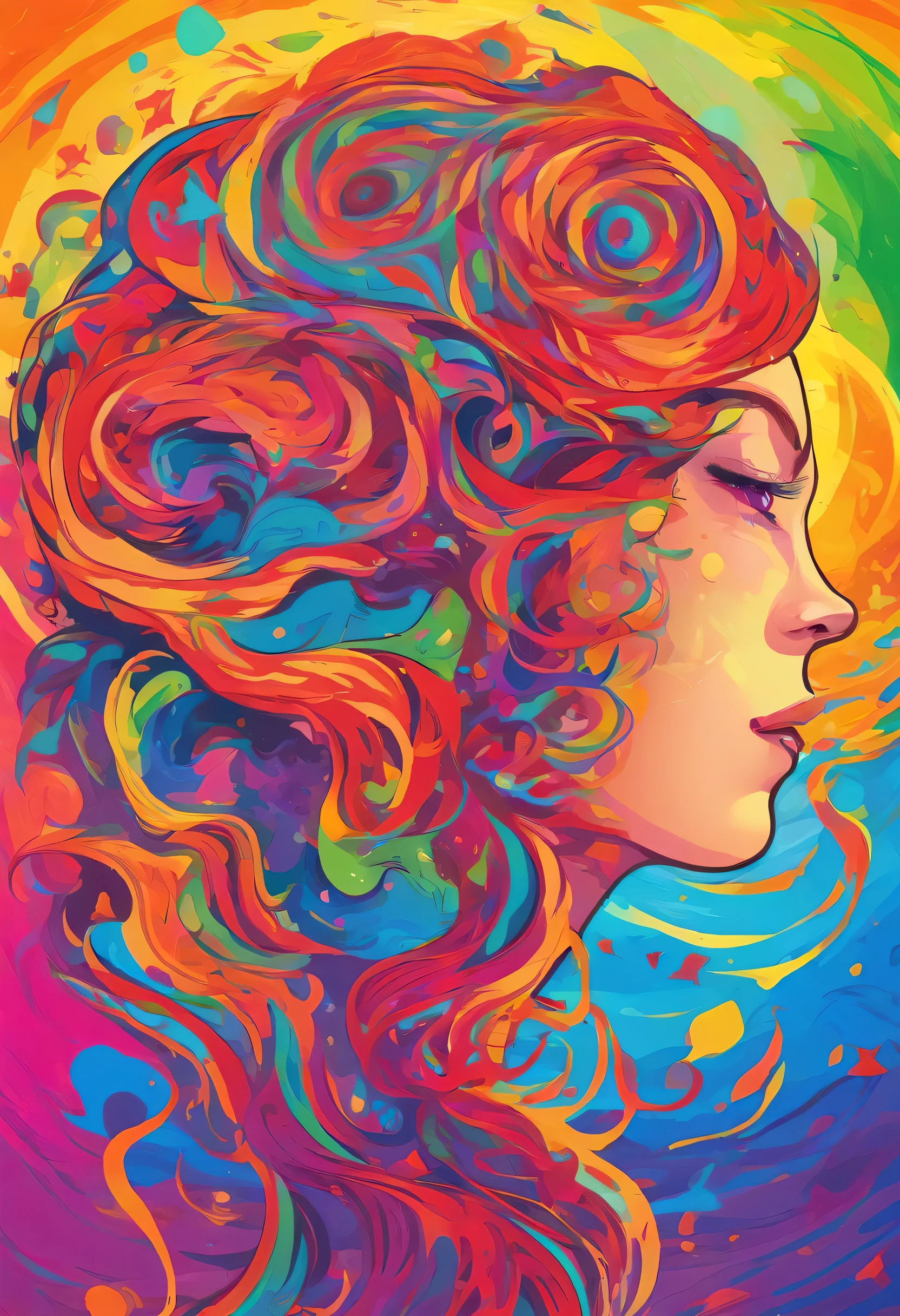 facing away、Rainbow color、Hair flutters、ephemerality、8K、masterpiece、bright