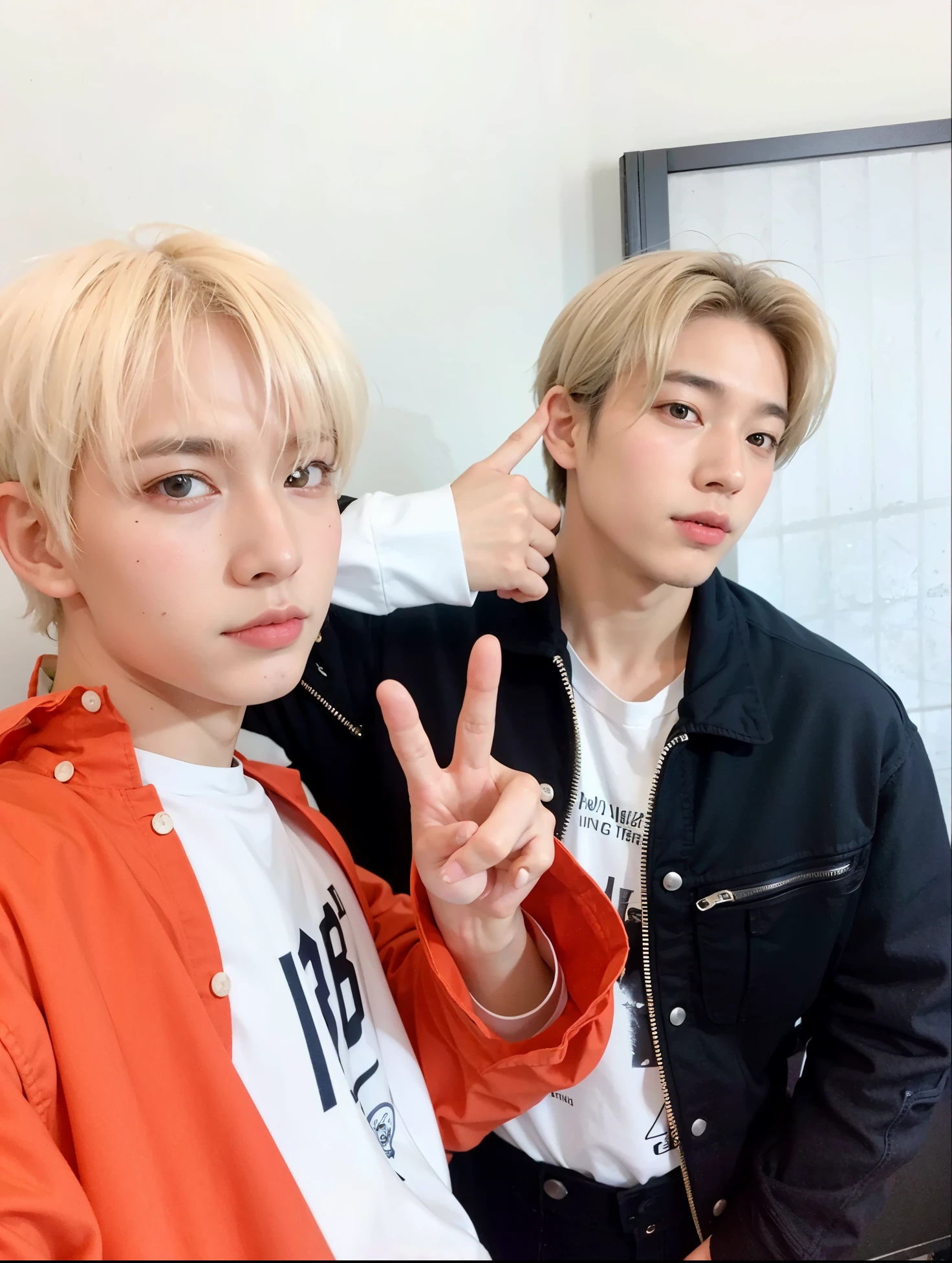 Two young people posing for a photo with their fingers up., cai xukun, todos del grupo nct, nixeu y sakimichan, sakimichan y frank franzzeta, muchachos guapos, xqc, sakimichan, suave en _ el fondo, hyung tae, diez lee, ellos son hermanos, foto de perfil