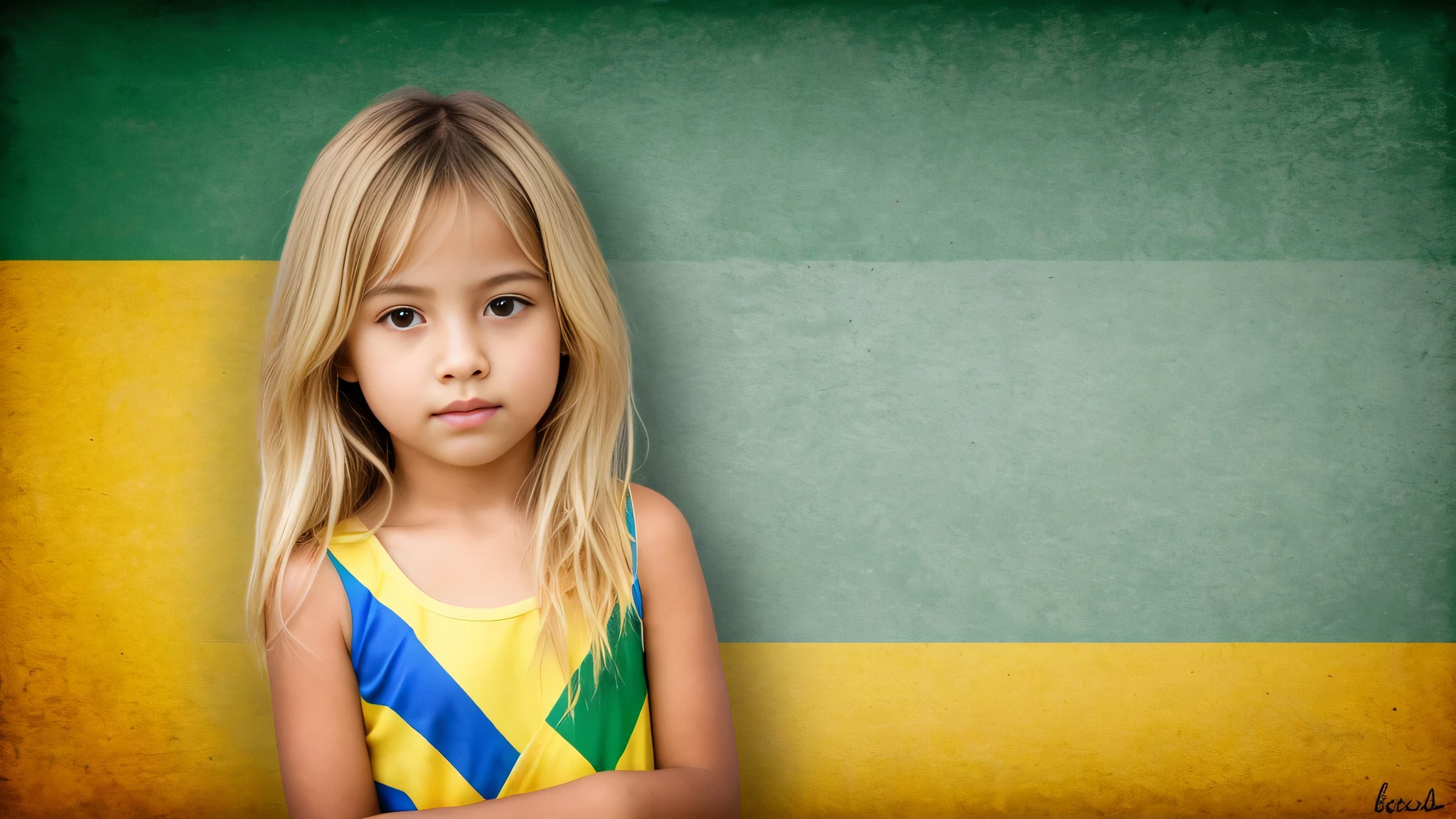 BRASILIAN KIDS GIRL BLONDE, BRAZILIAN FLAG BACKGROUND