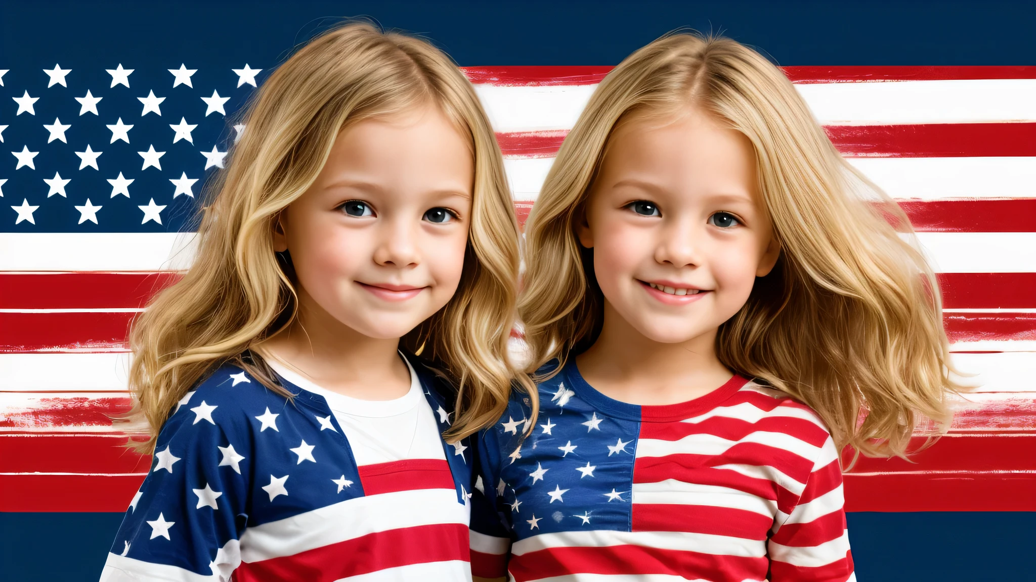 AMERICAN KIDS GIRL BLONDE, AMERICAN FLAG BACKGROUND