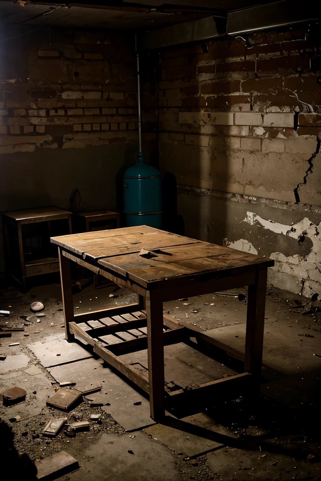 broken furniture in an abandonned cellar